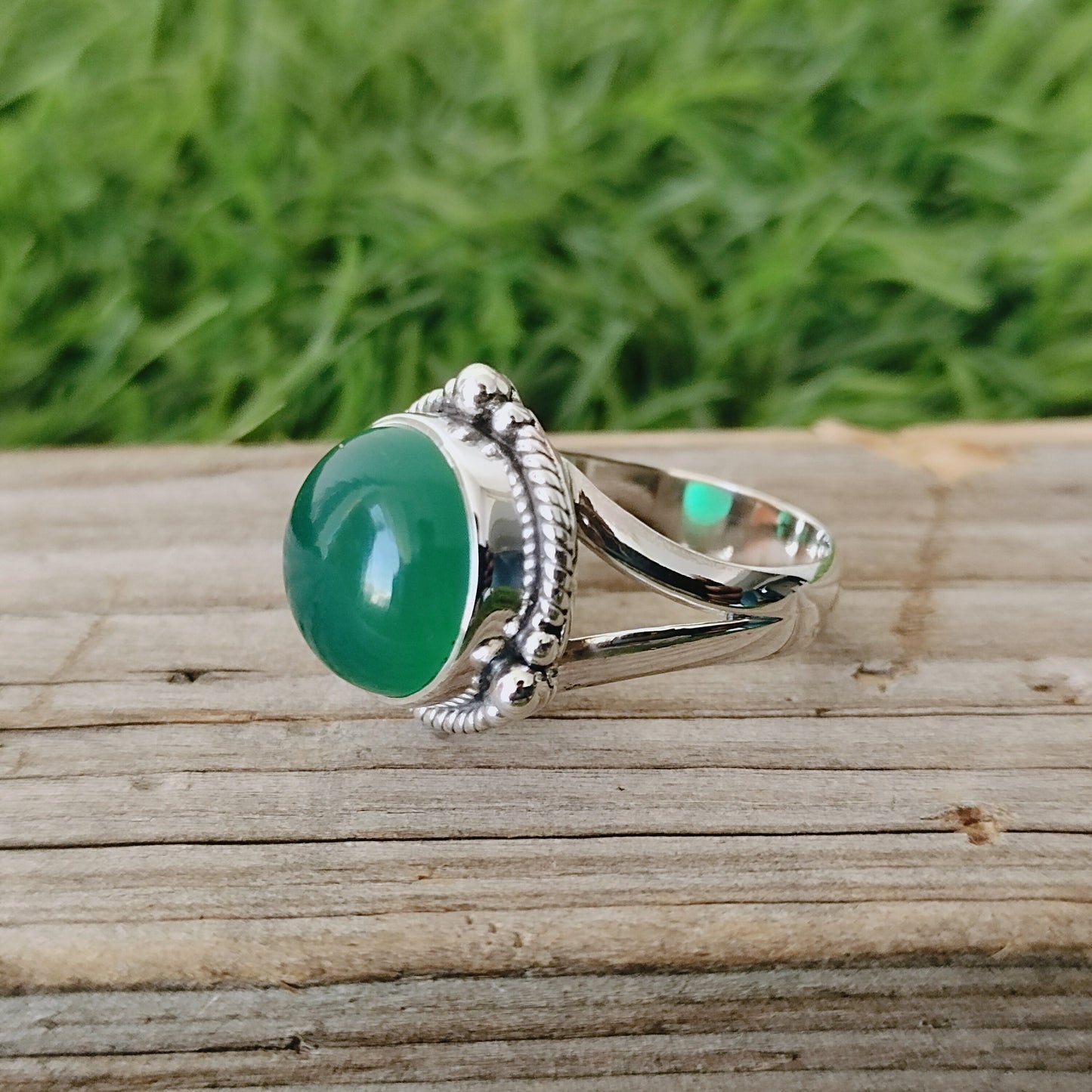 Boho Statement Ring - Green Onyx Sterling Silver Ring - Hand Crafted Bohemian Ring-Bohemian Ring - Green Onyx - Rings -Gift for