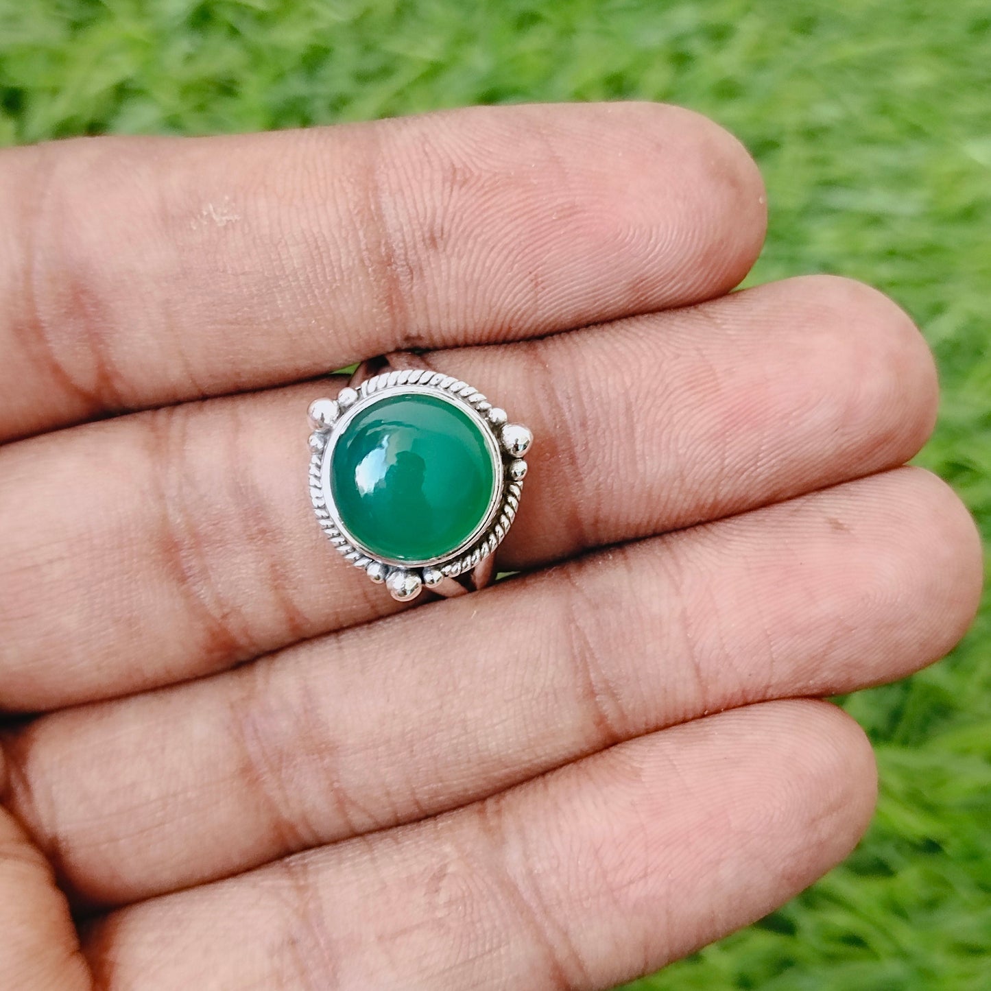 Boho Statement Ring - Green Onyx Sterling Silver Ring - Hand Crafted Bohemian Ring-Bohemian Ring - Green Onyx - Rings -Gift for