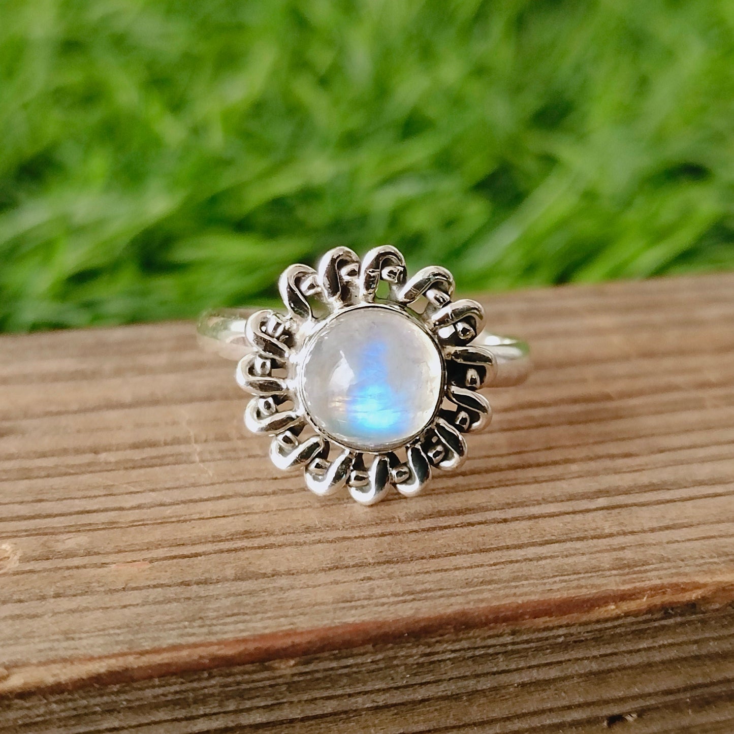 Moonstone Boho Ring - Rainbow Moonstone Sterling Silver Ring- Hand Crafted Bohemian Ring-Bohemian Ring-Marquise stone ring - Rings -Gift for