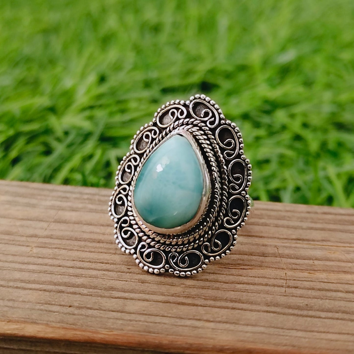 Larimar Boho Statement Ring - Larimar Silver Ring - Hand Crafted Bohemian Ring-Bohemian Ring -big Size Ring - Rings -Gift for