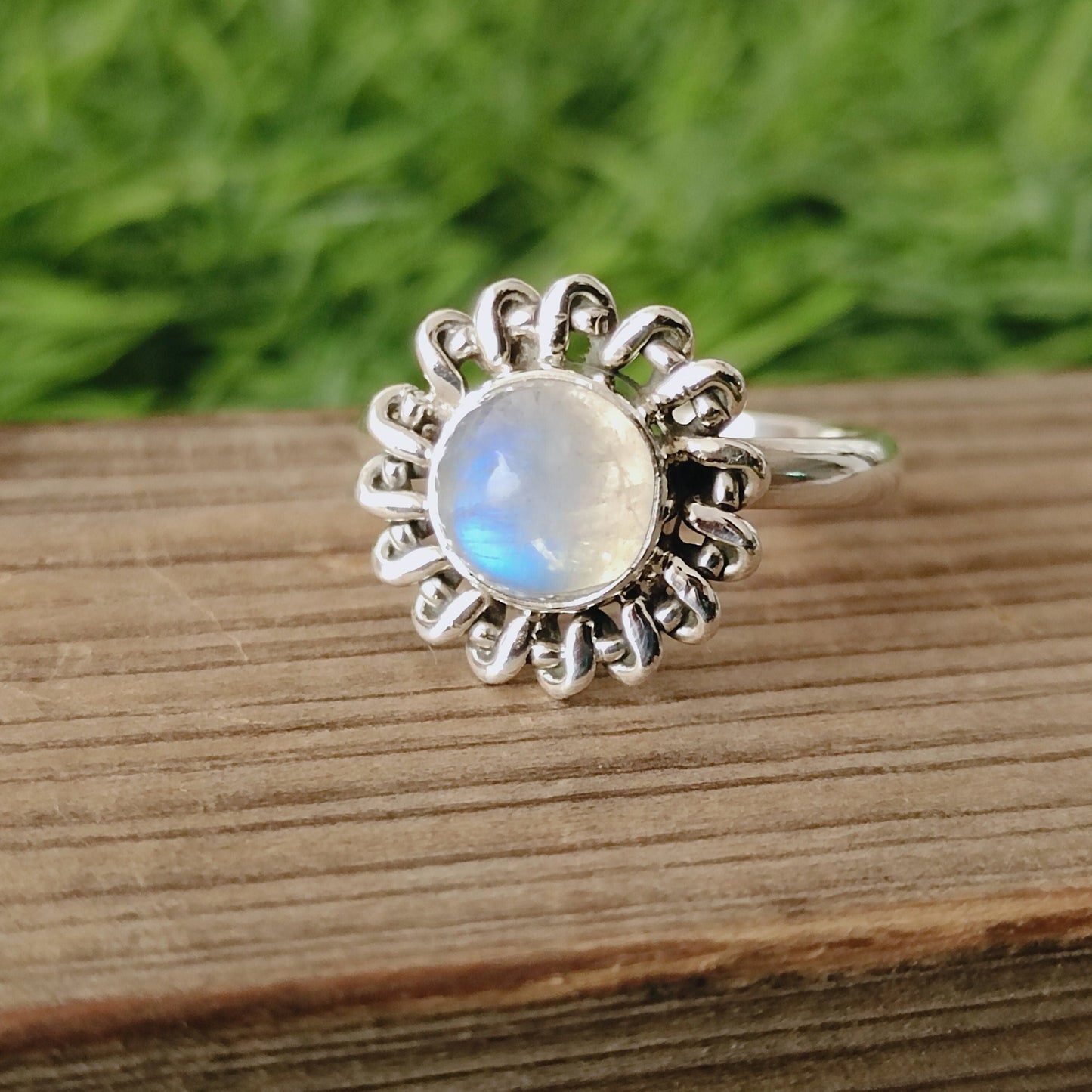 Moonstone Boho Ring - Rainbow Moonstone Sterling Silver Ring- Hand Crafted Bohemian Ring-Bohemian Ring-Marquise stone ring - Rings -Gift for