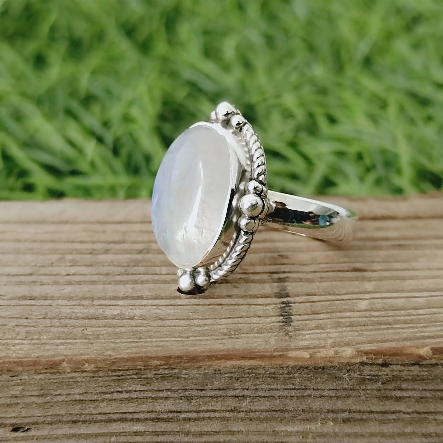 Boho Statement Ring - Rainbow Moonstone Sterling Silver Ring - Hand Crafted Bohemian Ring-Bohemian Ring - Rainbow Moonstone- Rings -Gift for