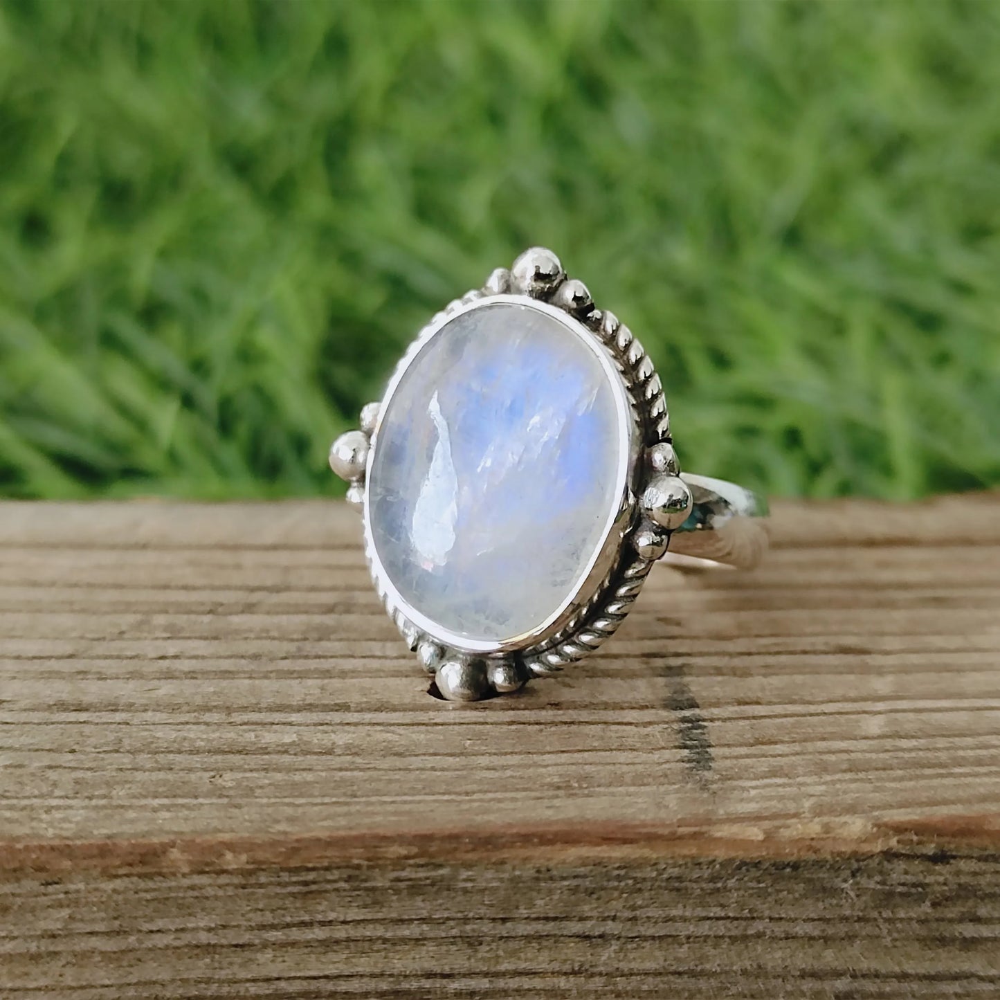 Boho Statement Ring - Rainbow Moonstone Sterling Silver Ring - Hand Crafted Bohemian Ring-Bohemian Ring - Rainbow Moonstone- Rings -Gift for