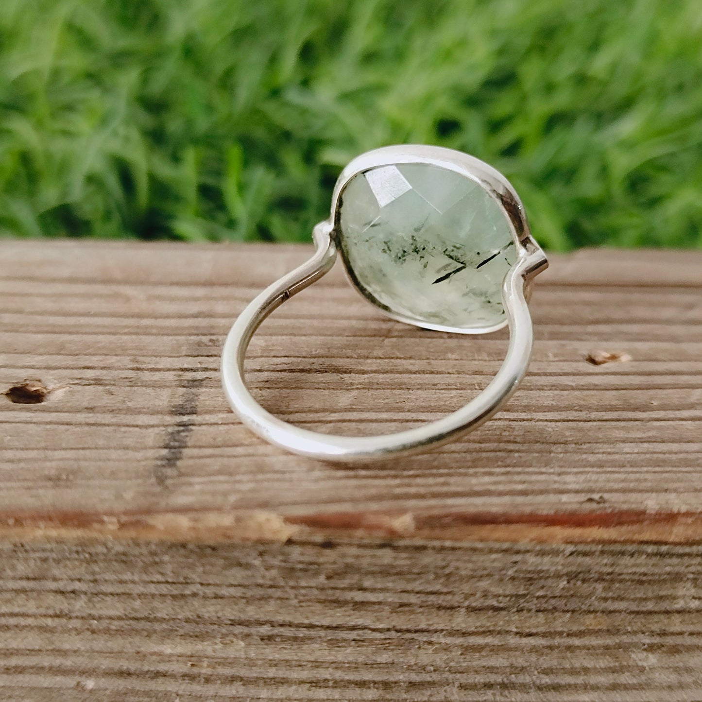 Boho Statement Ring - Prehnite Sterling Silver Ring - Hand Crafted Bohemian Ring-Bohemian Ring - Prehnite stone- Rings