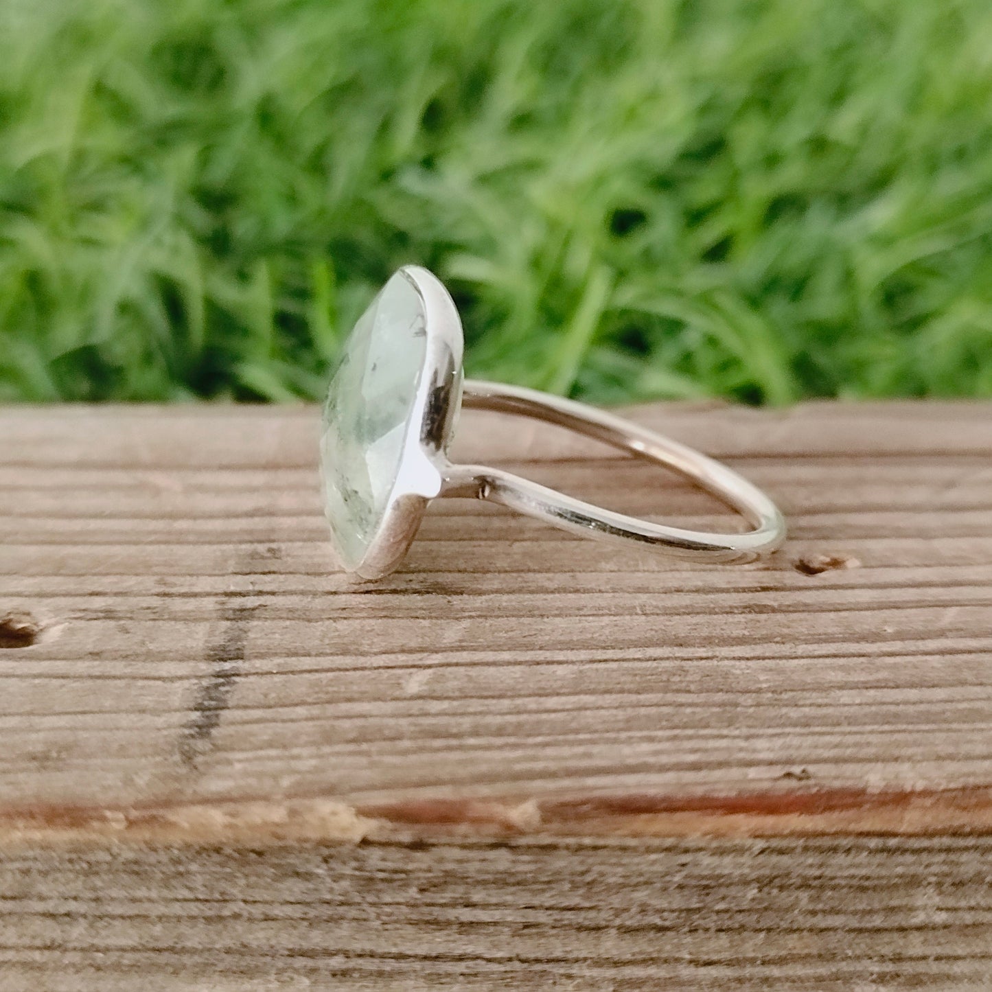 Boho Statement Ring - Prehnite Sterling Silver Ring - Hand Crafted Bohemian Ring-Bohemian Ring - Prehnite stone- Rings