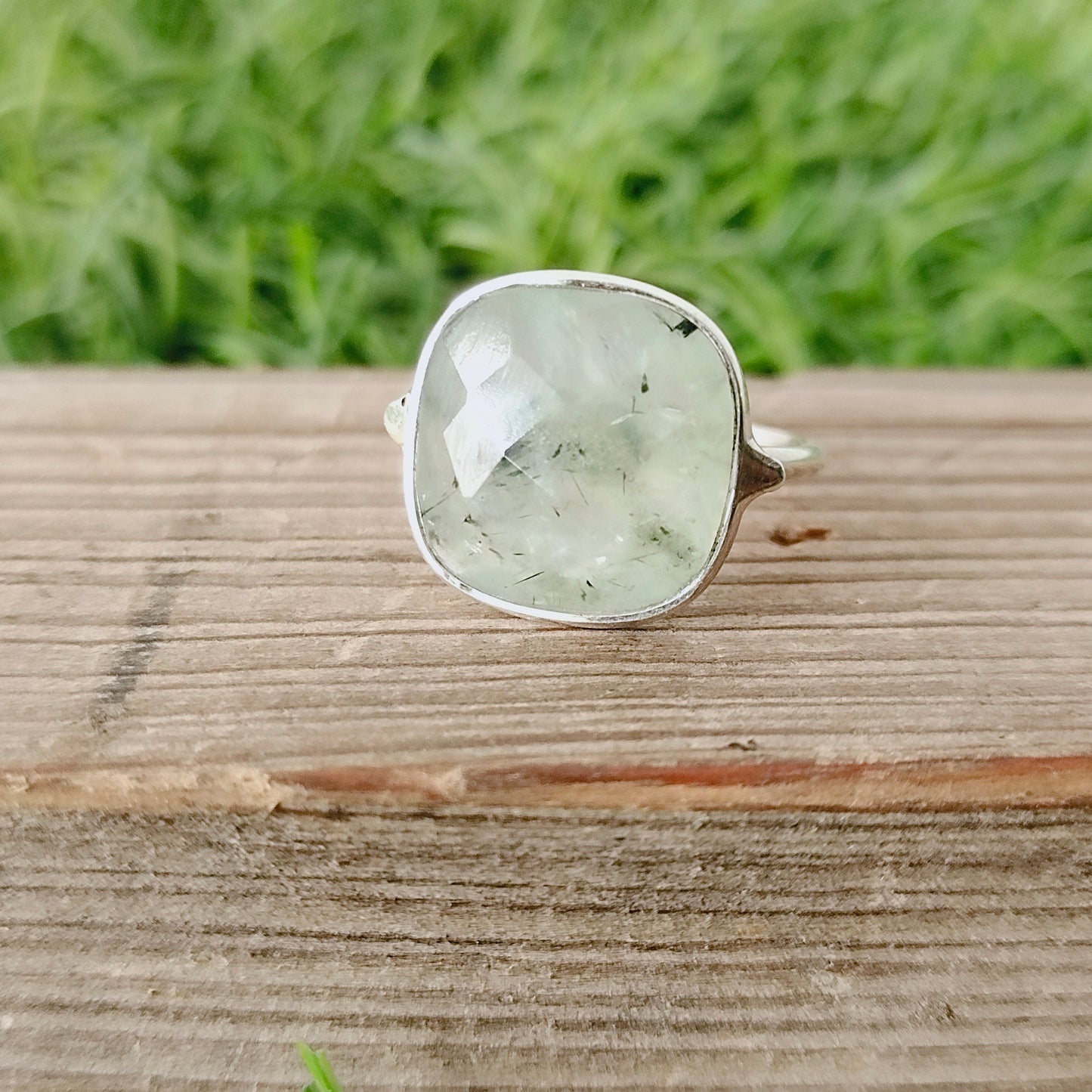Boho Statement Ring - Prehnite Sterling Silver Ring - Hand Crafted Bohemian Ring-Bohemian Ring - Prehnite stone- Rings