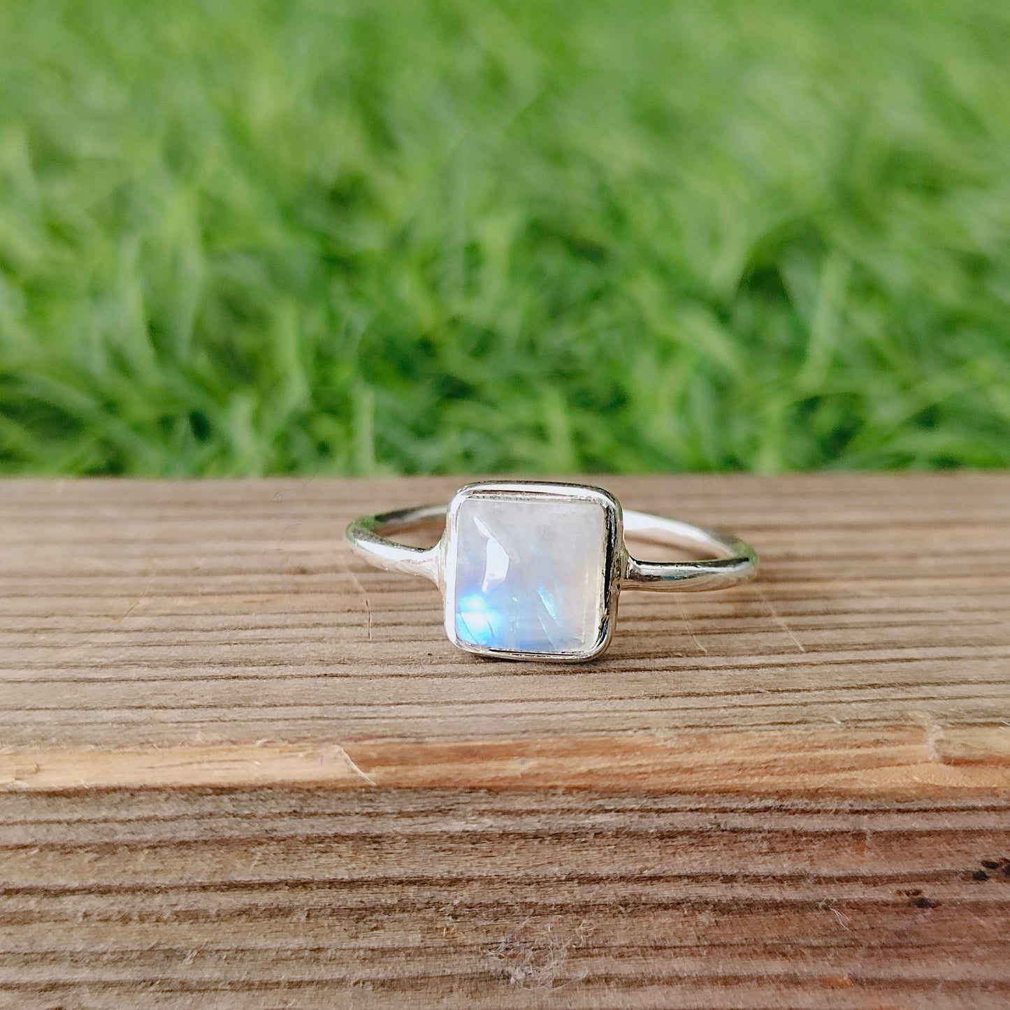 Moonstone Boho Statement Sterling Silver Ring - Fashion Ring - Beautiful Blue Flash Ring - Rainbow Ring - Bezel Silver Jewelry