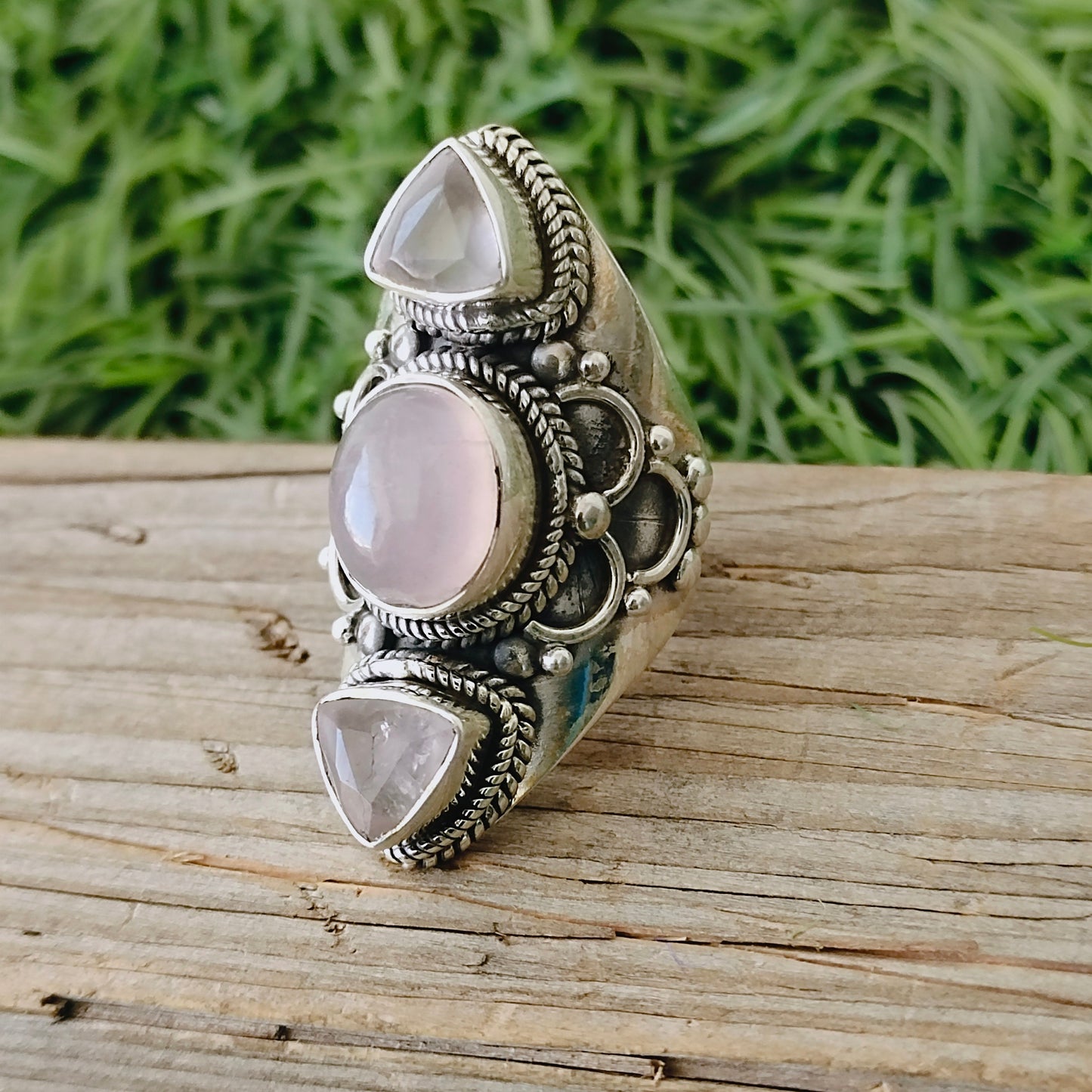 Natural Rose Quartz Silver ring , 925 Sterling Silver ring , Triple Stone Ring , 925 Sterling Silver Ring,Gemstone Ring,Silver Jewelry,Rings