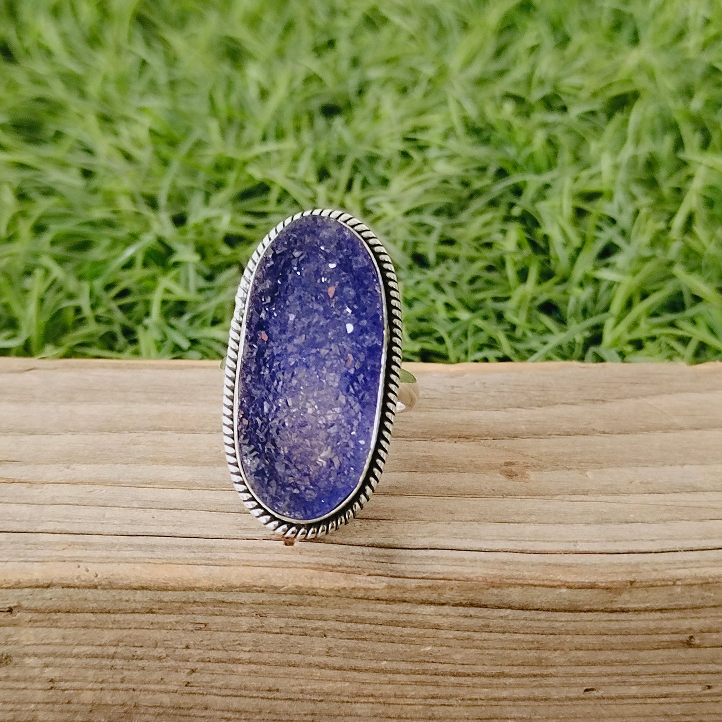 Silberner Druzy Sterling Silber Ring - Boho Statement Ring - Handgefertigter Bohemian Ring - Bohemian Ring - Druzy Ringe - Geschenk für sie - Blauer Ring