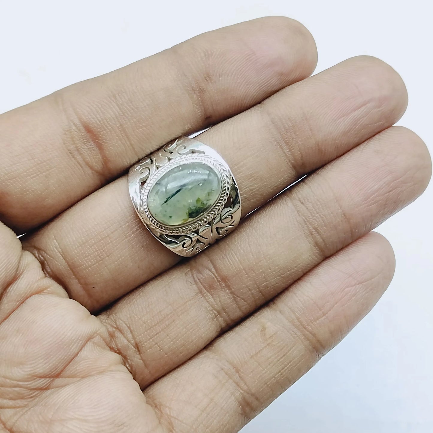 Prehnit Natürlicher Edelstein Ring - 925 Sterling Silber Ring - Handgemachter Boho Ring - Prehnit Ring - Ringe - Geschenke für sie - Statement Ring