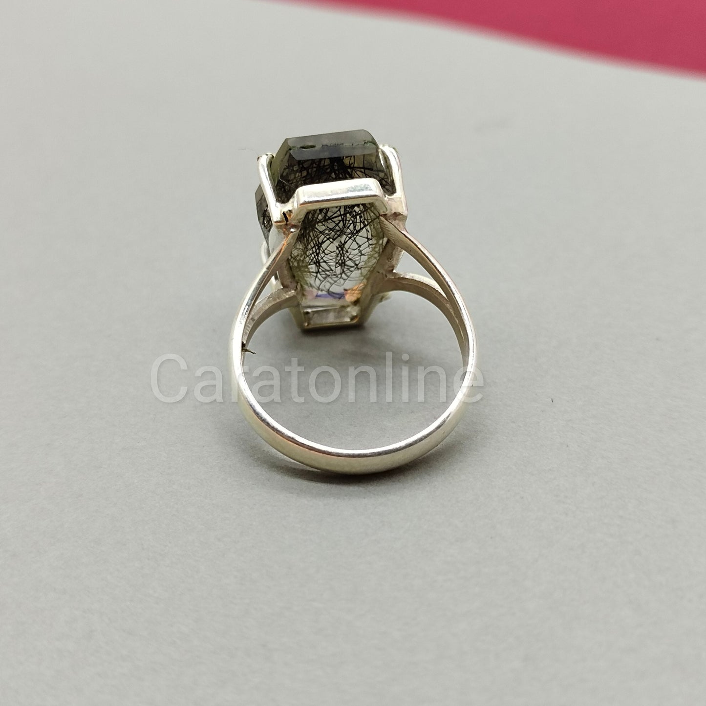Glass Black Rutile coffin ring - Glass stone- Hand Crafted Coffin Shape Ring -Bohemian Black Rutile Ring- Rings -Gift for her