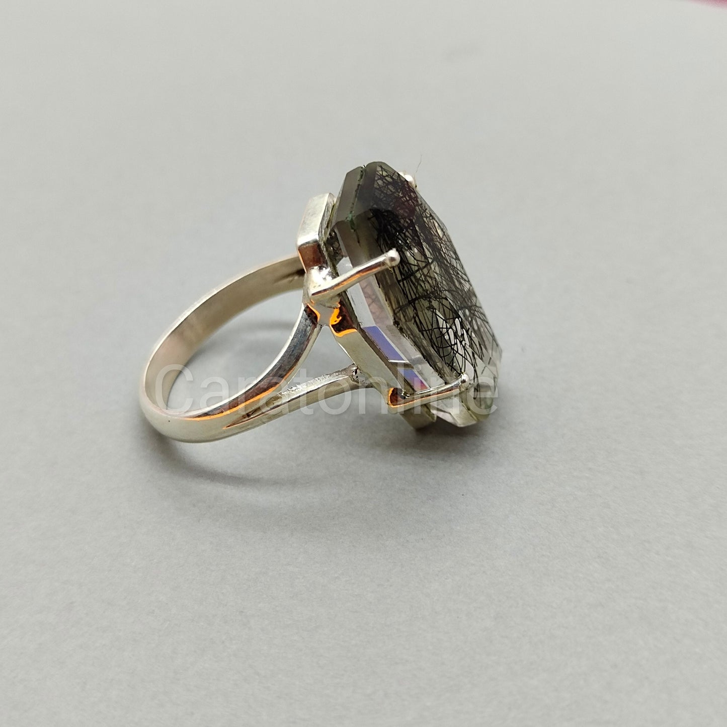 Glass Black Rutile coffin ring - Glass stone- Hand Crafted Coffin Shape Ring -Bohemian Black Rutile Ring- Rings -Gift for her