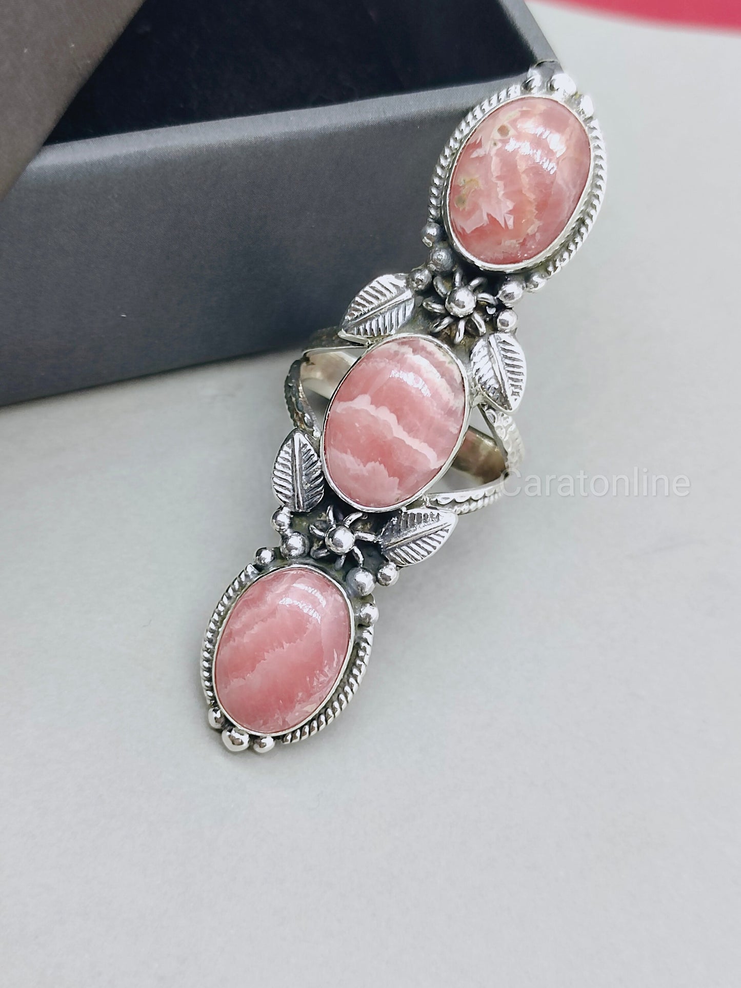 Rhodokrosit Sterling Silber Ring, Rosa Edelstein Silber Ring, 925 Silber Edelstein Ring, Tirple Stein Ring, großer Ring, handgemachter Ring