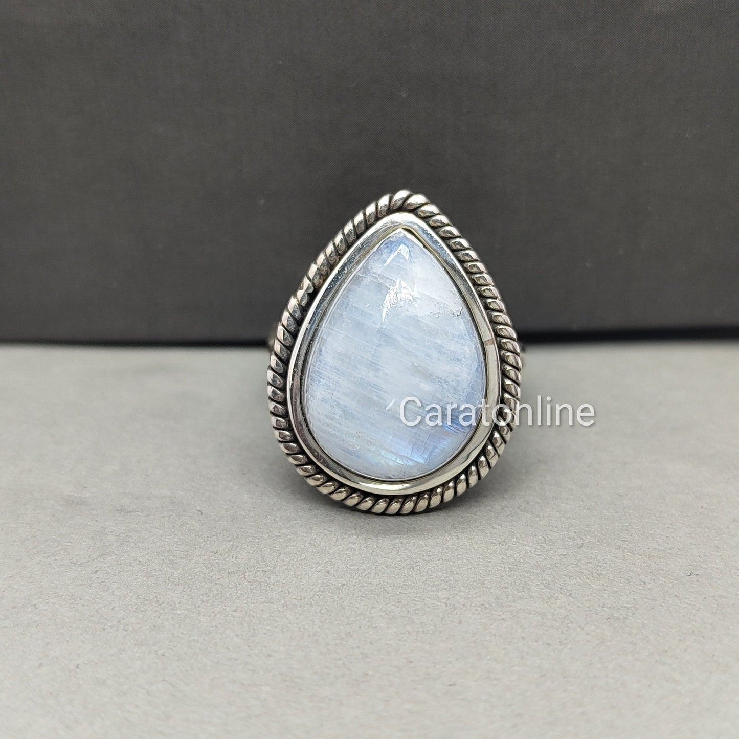 Moonstone Sterling Silver Ring - Hand Crafted Bohemian Ring-Bohemian Ring - Rainbow Moonstone- Boho silver ring , silver Rings -Gift for