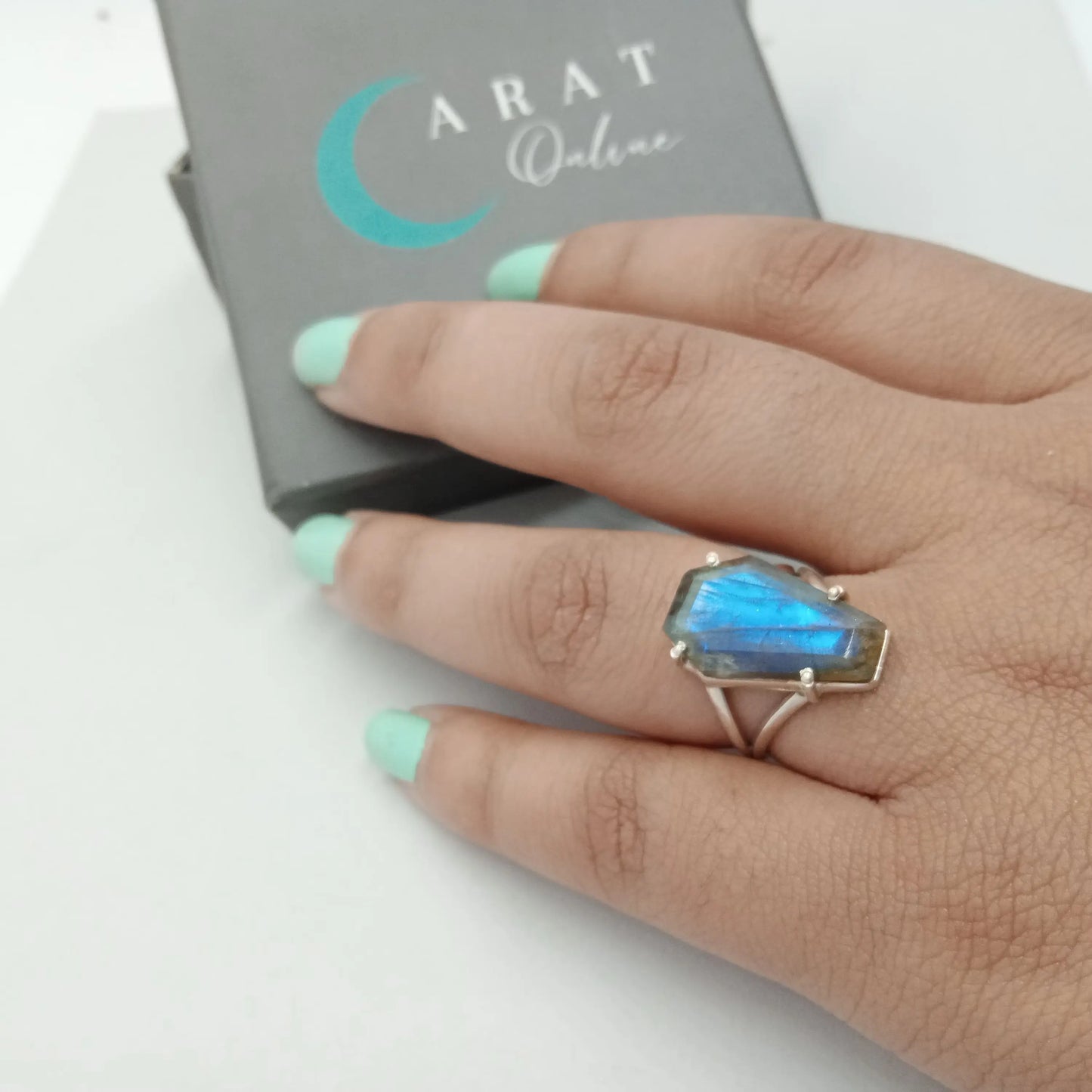 summer gift minimalist coffin tags wedding - Labradorite - Hand Crafted Coffin Shape Ring -Bohemian Labradorite Ring- Rings -Gift for her