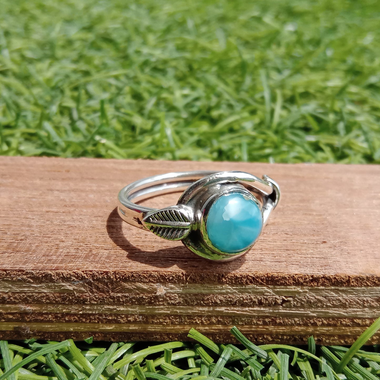 Natural Larimar top quality Stone ring - Cabochon ring - 925 sterling silver ring - larimar ring - wedding Rings - silver rings- gifts