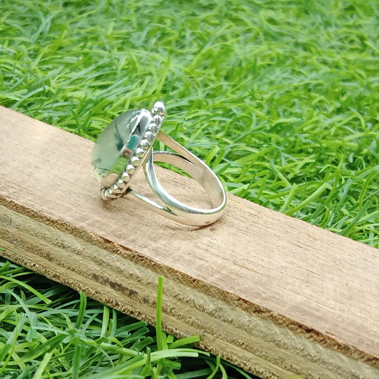 Prehnit Natürlicher Edelstein Ring -925 Sterling Silber Ring - Handgemachter Boho Ring - Prehnit Ring - Ringe - Quadratischer Ring - Freeship -best