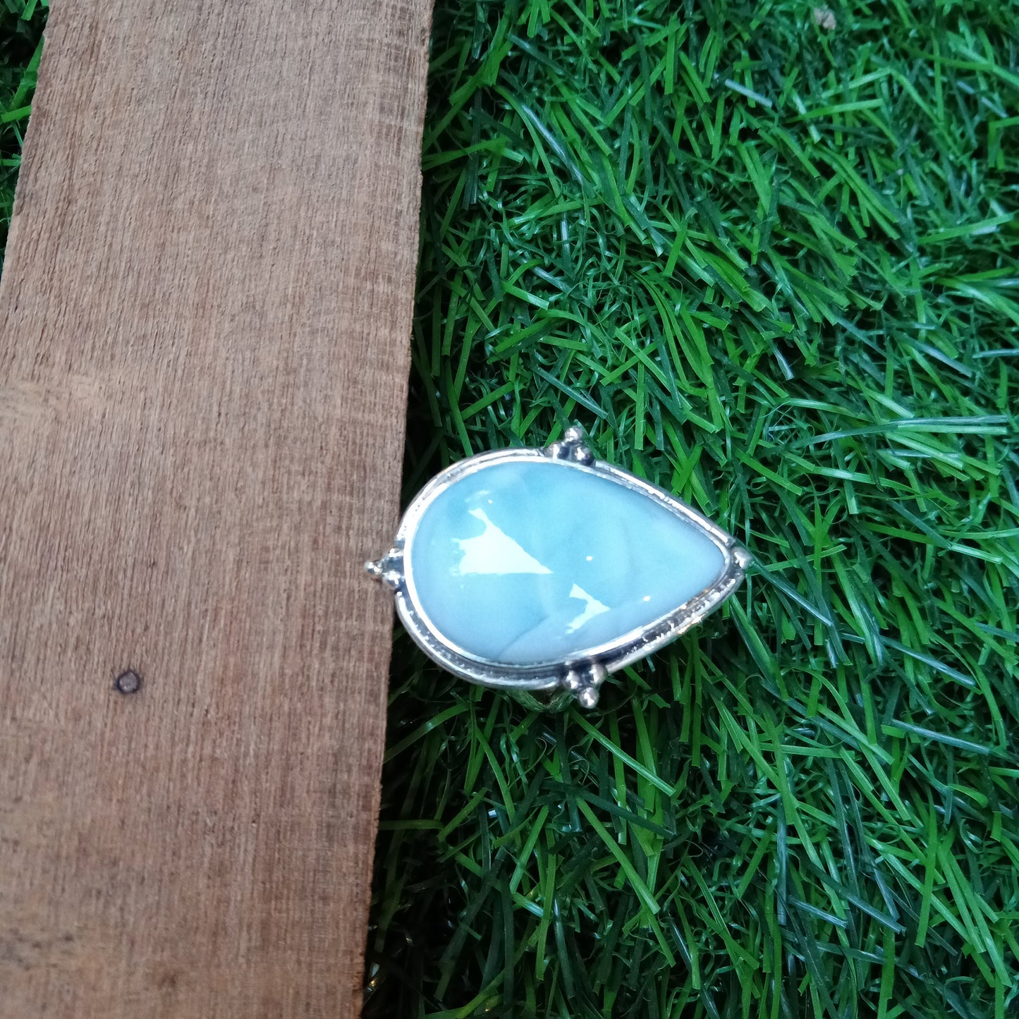 Bague en pierre naturelle de qualité supérieure Larimar - Bague en cabochon de feu - Bague en argent sterling 925 - Bague en forme de grosse poire - Alliances - Bagues en argent