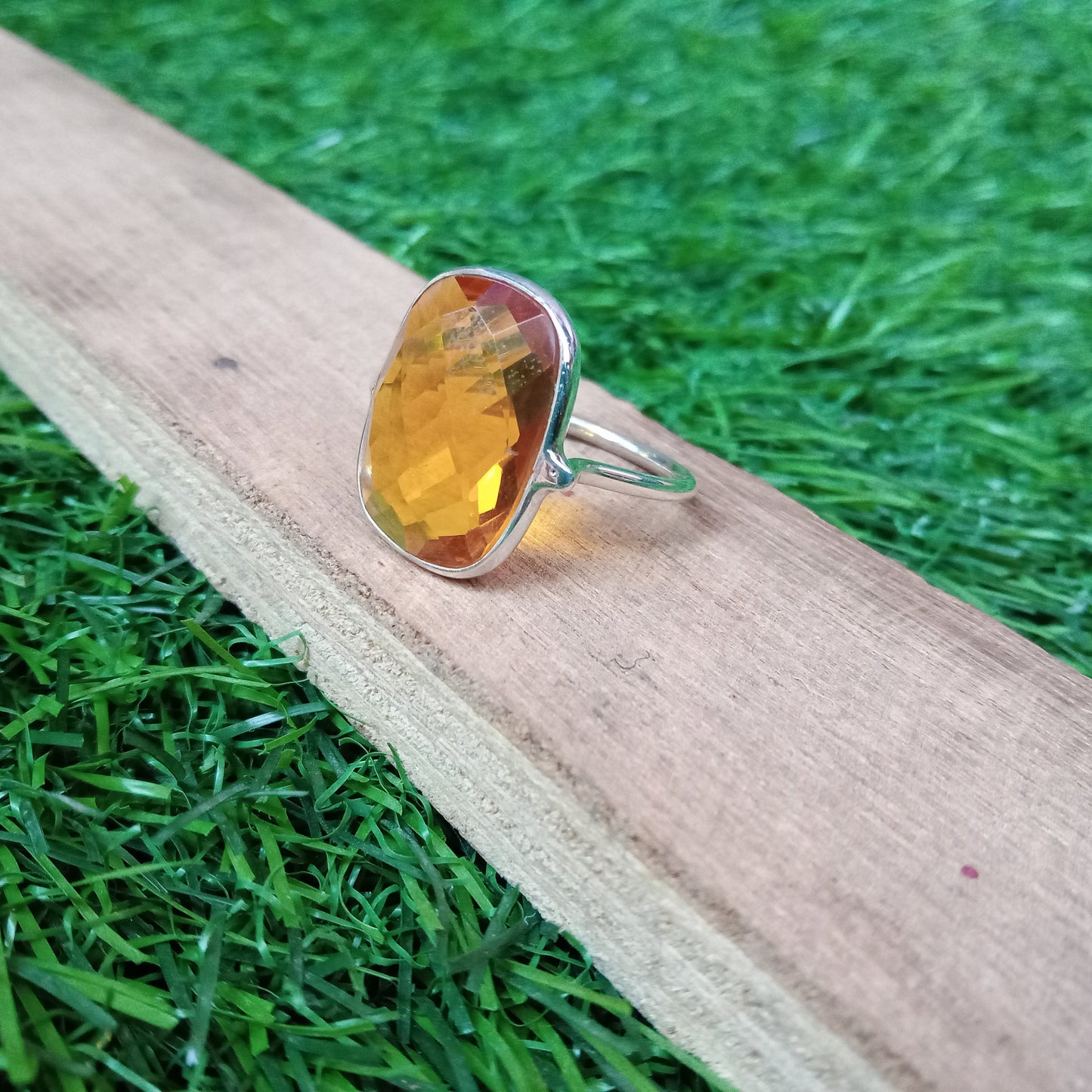 Light Citrine Glass Gemstone jewelry - Hand Crafted Bohemian Ring - Glass Stone- Bohemian Citrine stone Ring -Gift for women -Free shipping