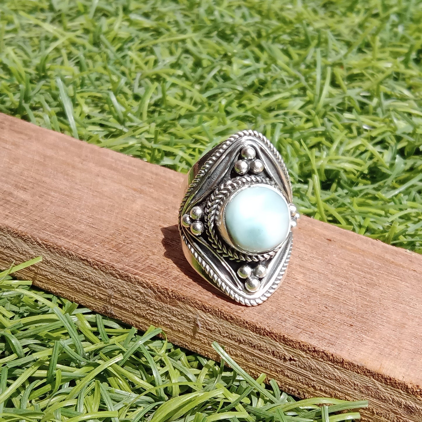 Larimar Natural Gemstone Ring -925 Sterling Silver Ring - Hand Crafted Bohemian Ring- Blue Larimar Ring- Rings - Gifts for her -Gifts