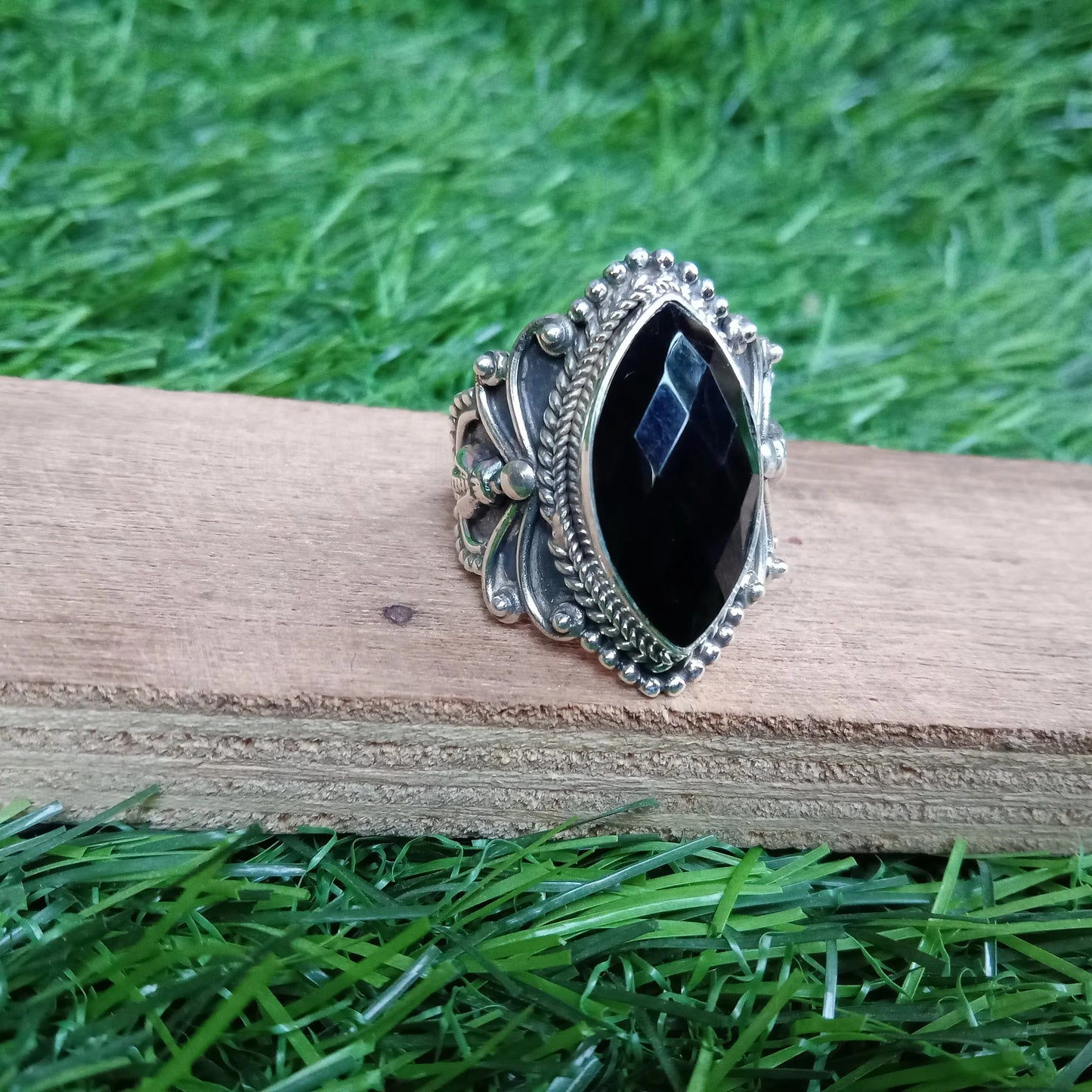 Black Onyx Boho Statement Sterling silver Ring -Black Onyx Gemstone - Hand Crafted Ring -Bohemian Ring Black Onyx Ring -Rings -Gift for her