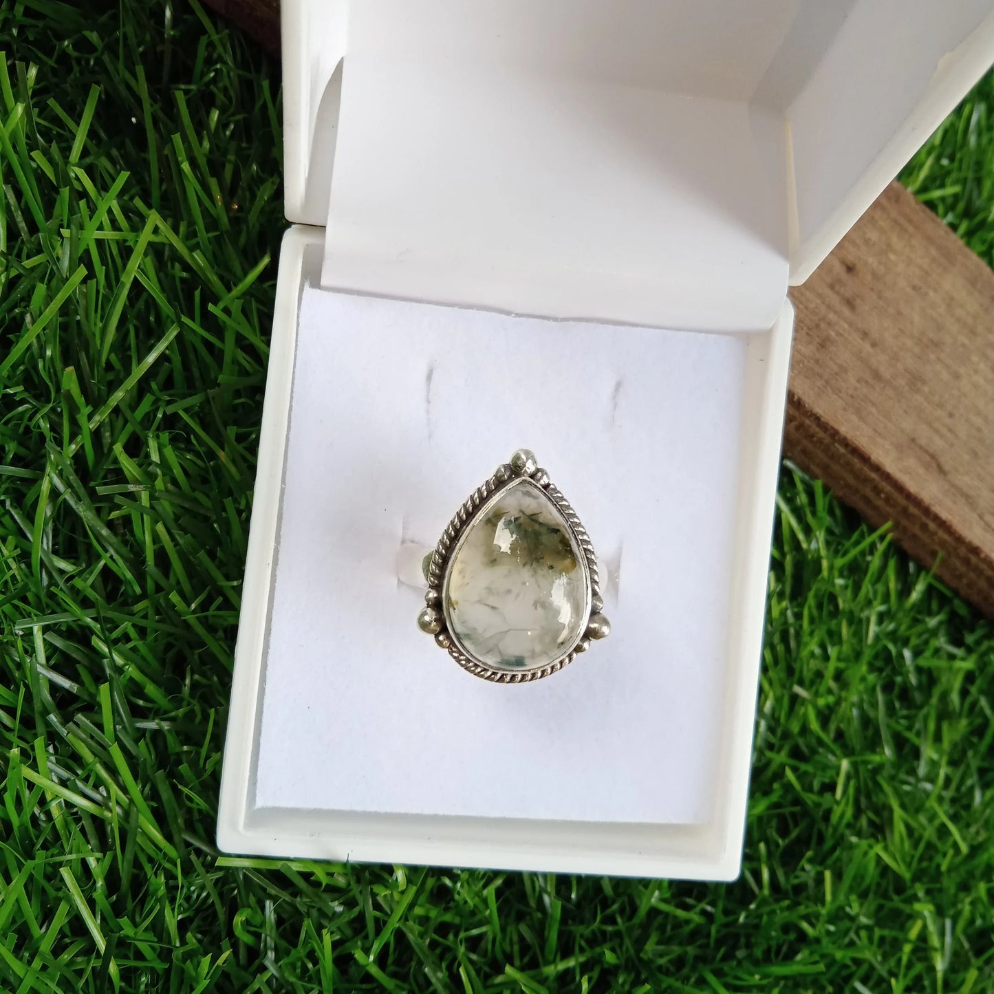 Prehnite Natural Gemstone Ring -925 Sterling Silver Ring - Hand Crafted Bohemian Ring- Prehnite Ring- Rings - Gifts for her -statement ring