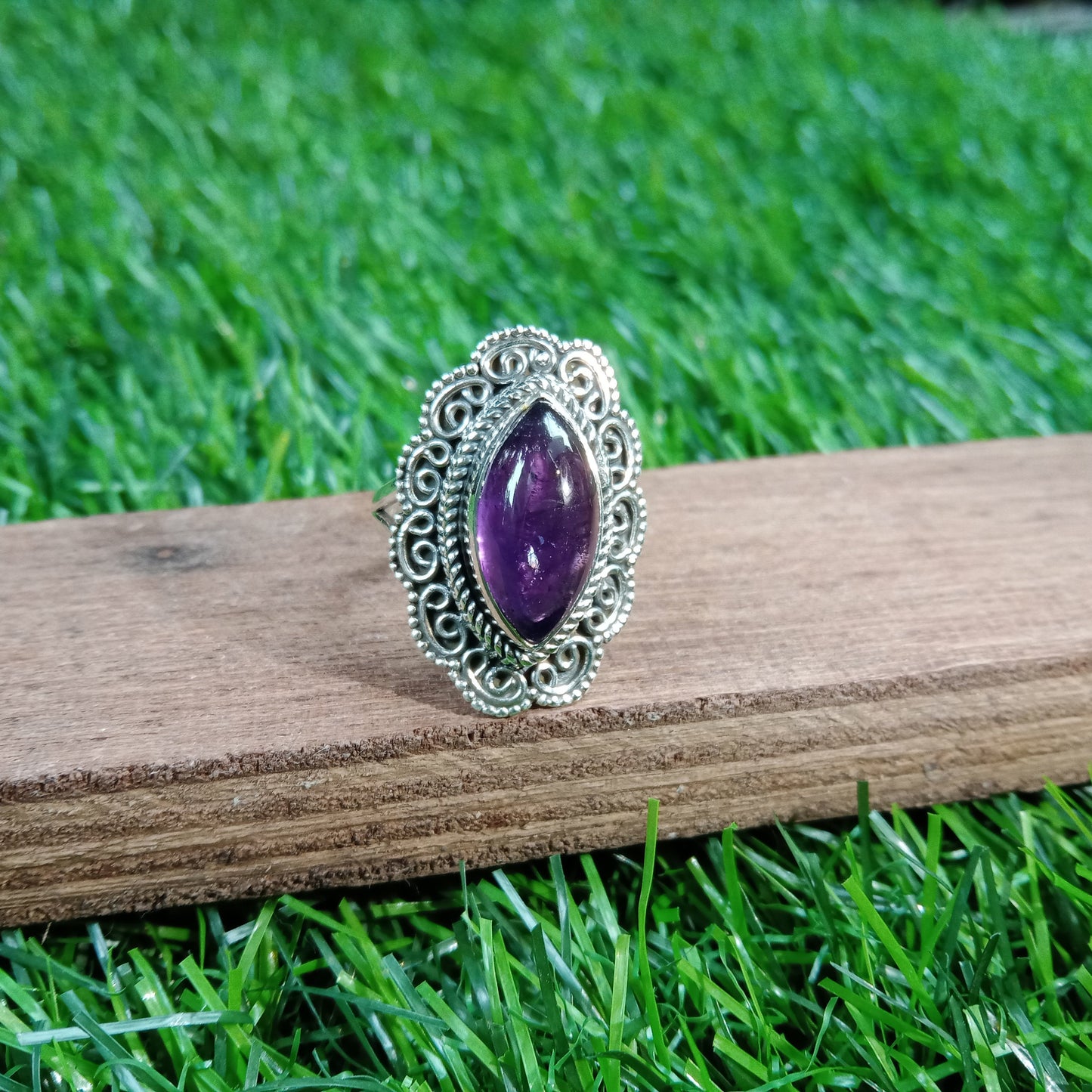 Boho Statement Ring - Natural Amethiyst Gemstone Ring- 925 Sterling Silver Ring - Hand Crafted Bohemian Ring-Bohemian Ring - Gift for her