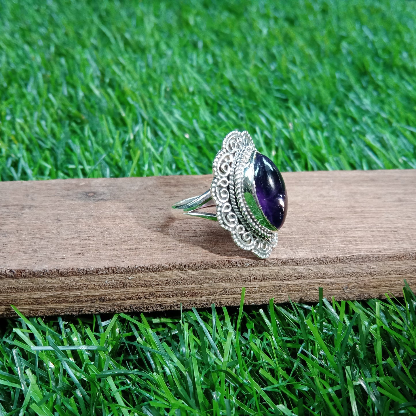 Boho Statement Ring - Natural Amethiyst Gemstone Ring- 925 Sterling Silver Ring - Hand Crafted Bohemian Ring-Bohemian Ring - Gift for her
