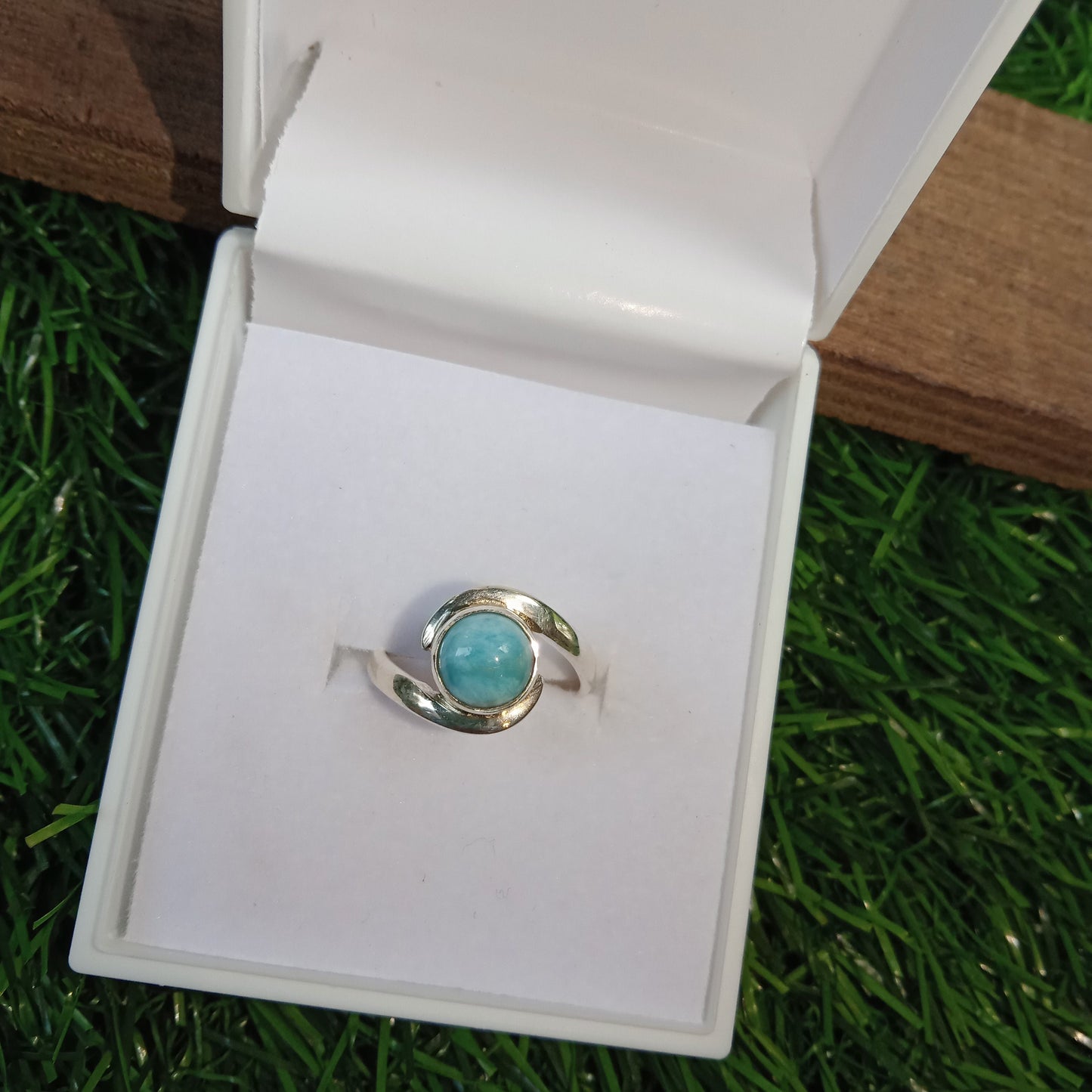 Larimar Natural Gemstone Ring -925 Sterling Silver Ring - Hand Crafted Bohemian Ring- Blue Larimar Ring- Rings - Gifts for her -Gifts
