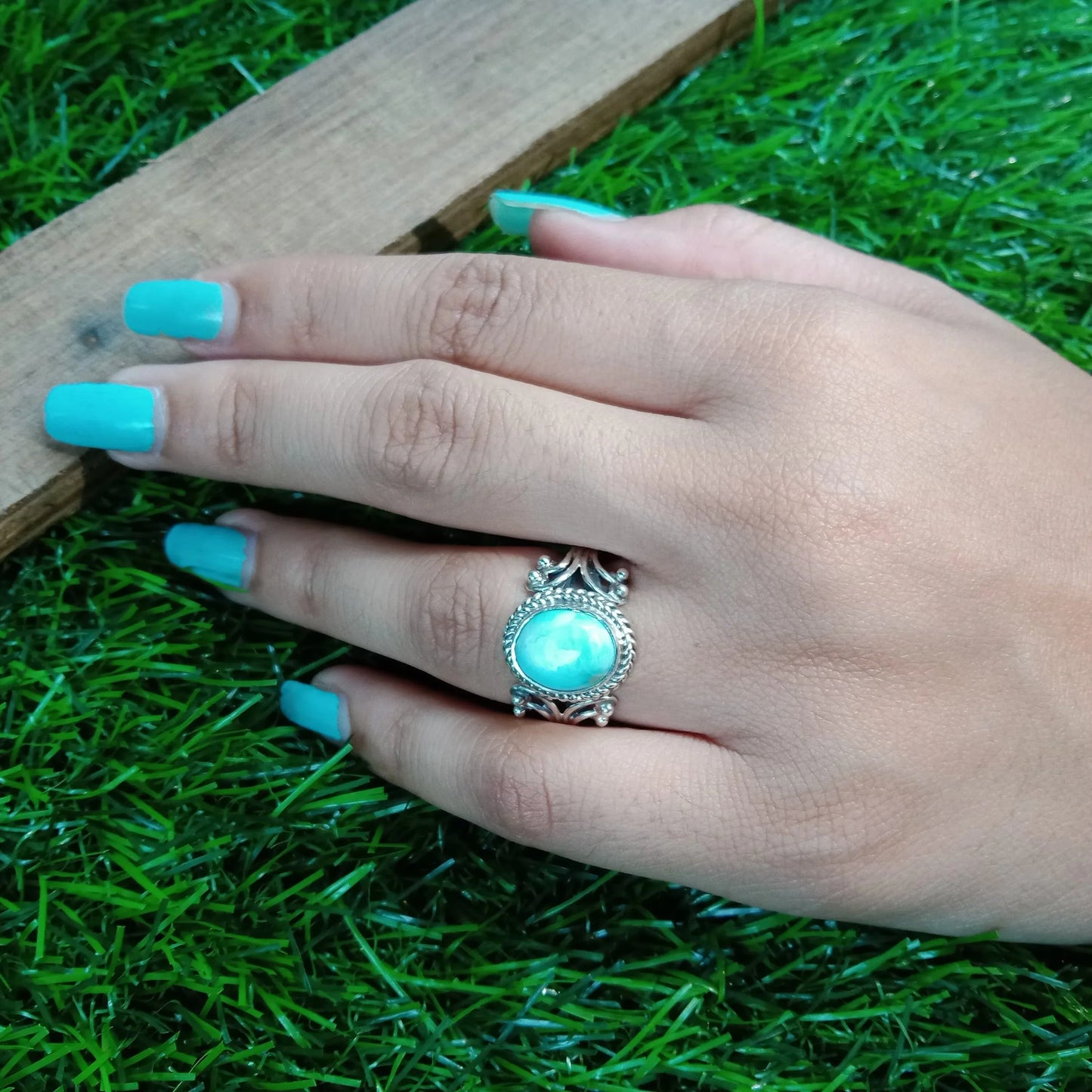Natural Larimar Boho Ring, 925 Sterling Silver Ring, Larimar Gemstone Silver ring , Minimalist ring, blue stone ring, Gift for Women