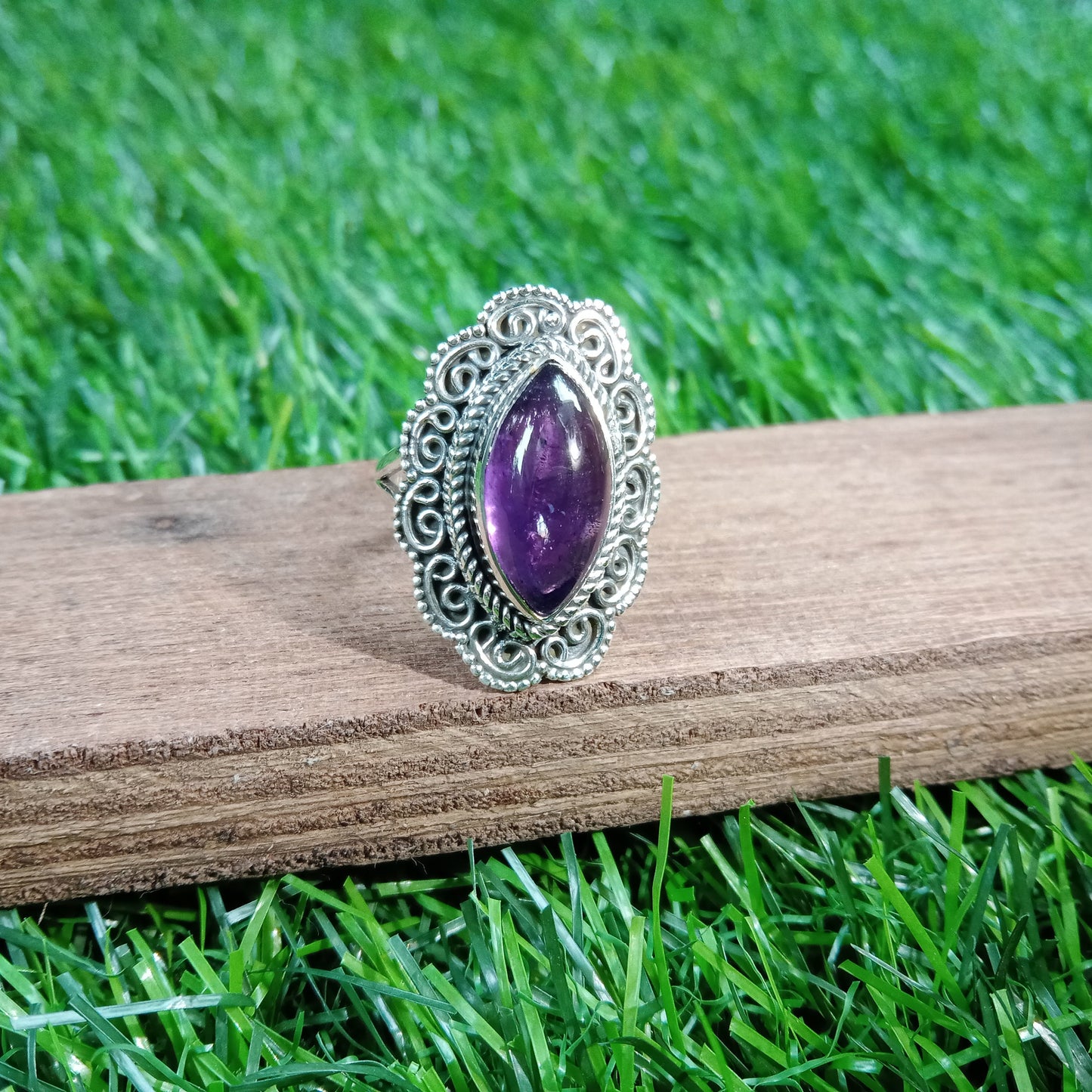 Boho Statement Ring - Natural Amethiyst Gemstone Ring- 925 Sterling Silver Ring - Hand Crafted Bohemian Ring-Bohemian Ring - Gift for her