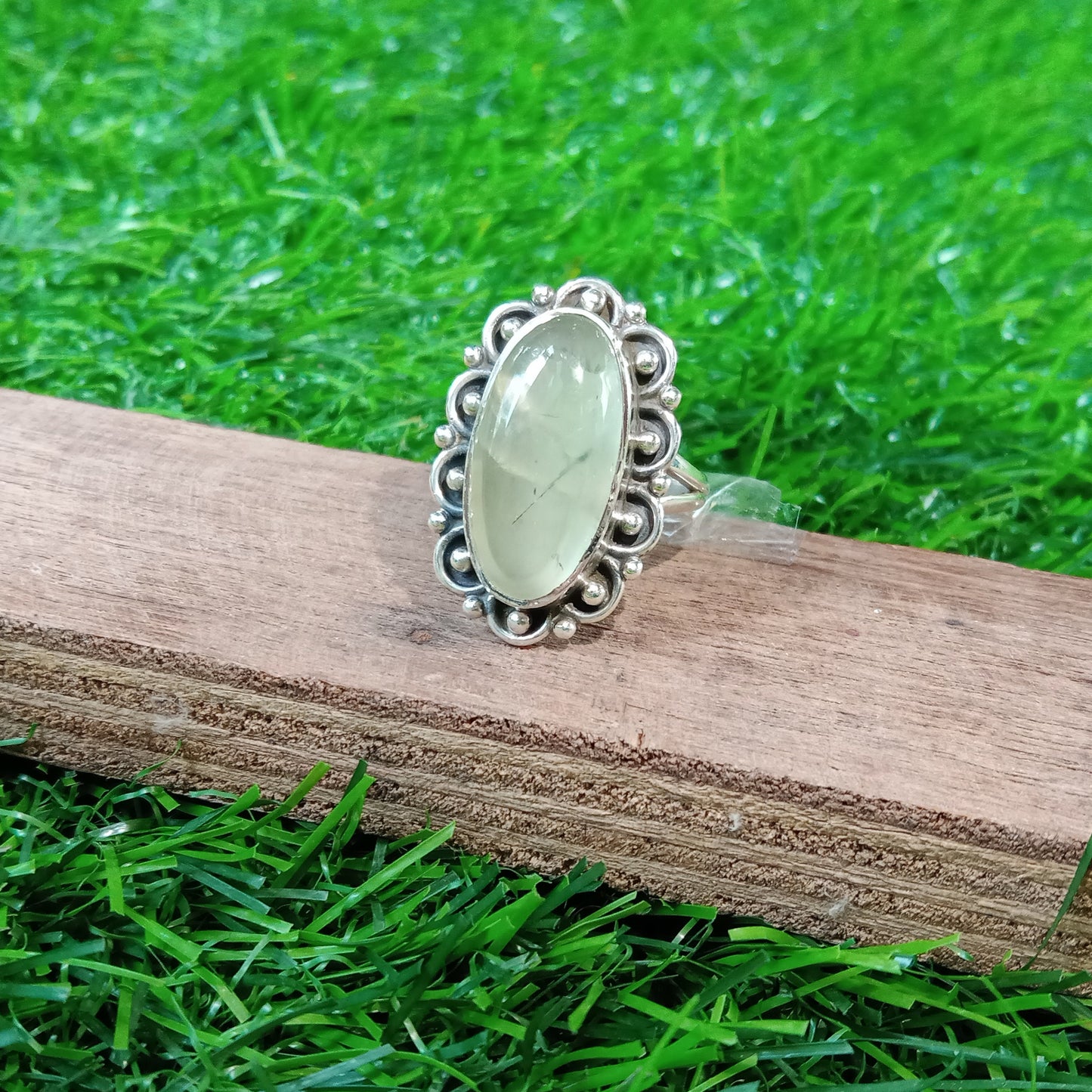 Natürlicher Prehnit 925 Sterling Silber Boho Ring - Boho Statement Ring - Handgefertigter Boho Ring-Prehnit Stein-Geschenk für Frauen-Kostenloser Versand