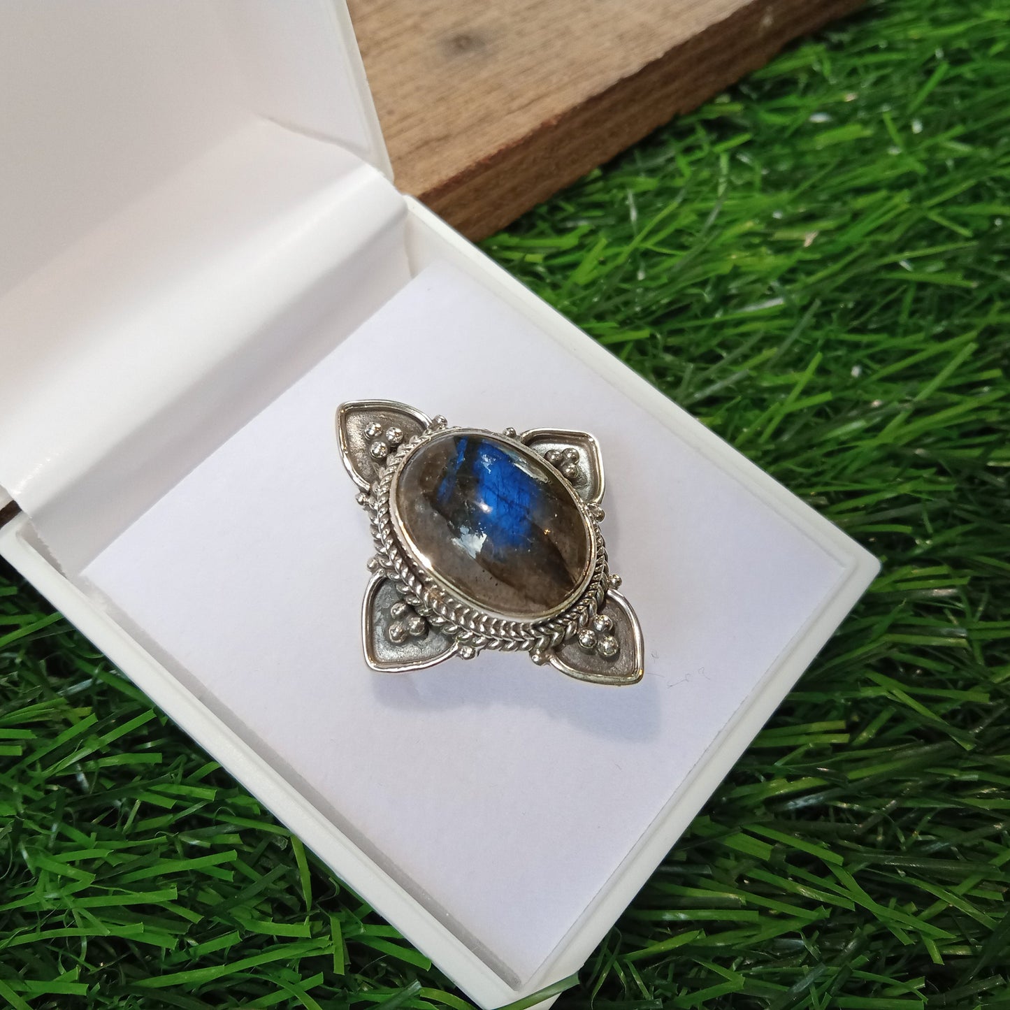 Labradorite Natural Gemstone Ring -925 Sterling Silver Ring - Hand Crafted Bohemian Ring- Blue Labradorite Ring- Rings - Gifts for women