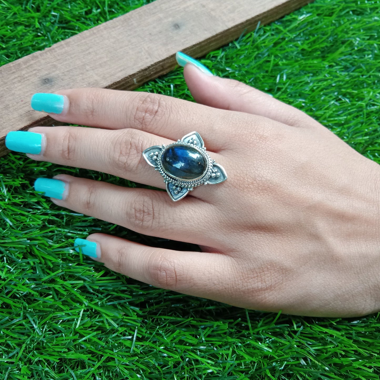 Labradorite Natural Gemstone Ring -925 Sterling Silver Ring - Hand Crafted Bohemian Ring- Blue Labradorite Ring- Rings - Gifts for women
