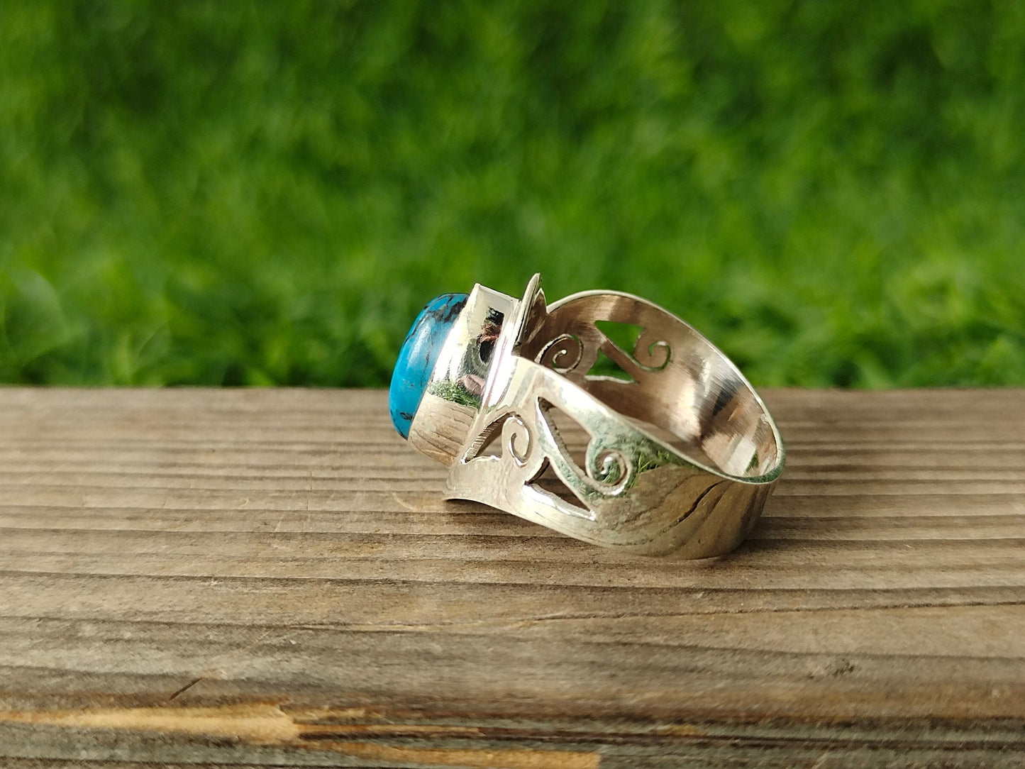 Türkis Edelstein 925 Sterling Silber Boho Ring - Handgefertigter Bohemian Ring - Künstlicher Türkis Stein - Geschenk für Frauen - Bohemian Ringe