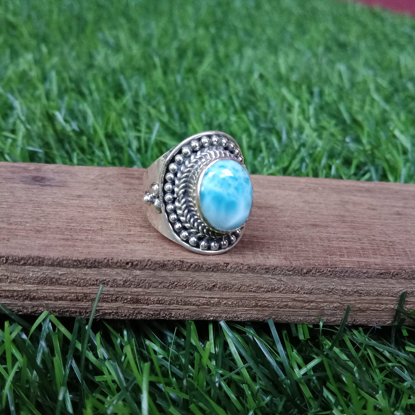 Natural Larimar Boho Ring, 925 Sterling Silver Ring, Larimar Gemstone Silver ring , Minimalist ring, blue stone ring, Gift for Women
