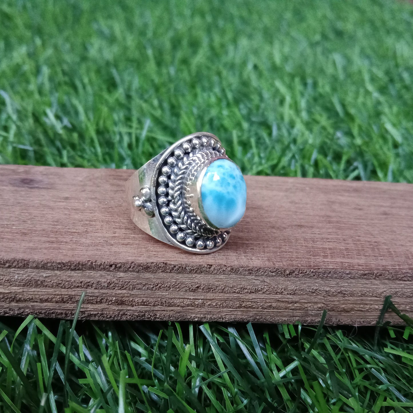 Natural Larimar Boho Ring, 925 Sterling Silver Ring, Larimar Gemstone Silver ring , Minimalist ring, blue stone ring, Gift for Women