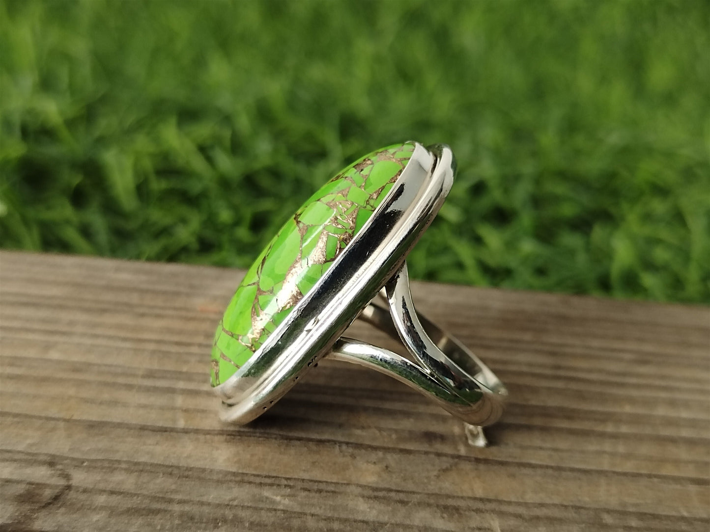Kupfergrüner Türkis Boho 925 Sterling Silber Ring, Kupfergrüner Türkis Steinring, Großer Ring, Grüner Steinring, Geschenk für Frauen