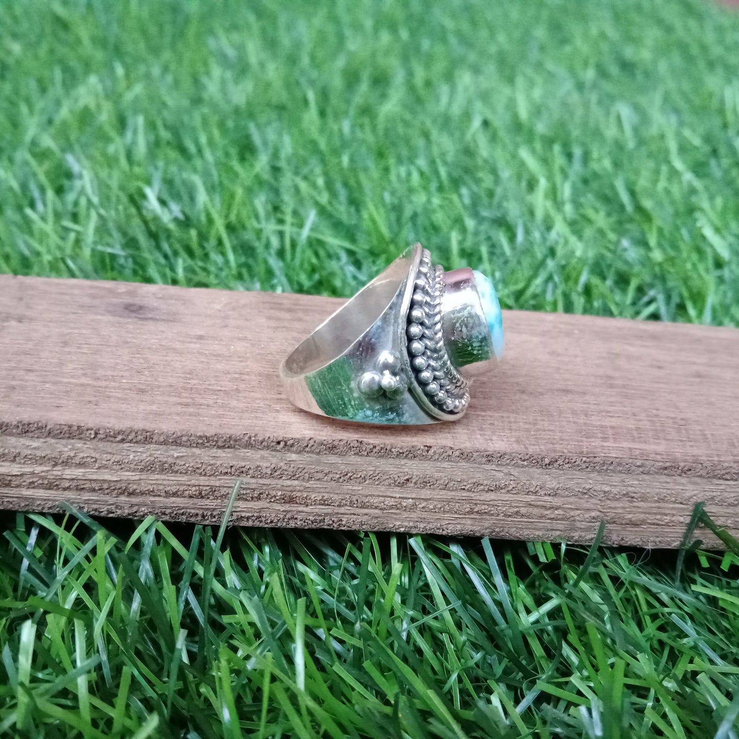 Natural Larimar Boho Ring, 925 Sterling Silver Ring, Larimar Gemstone Silver ring , Minimalist ring, blue stone ring, Gift for Women
