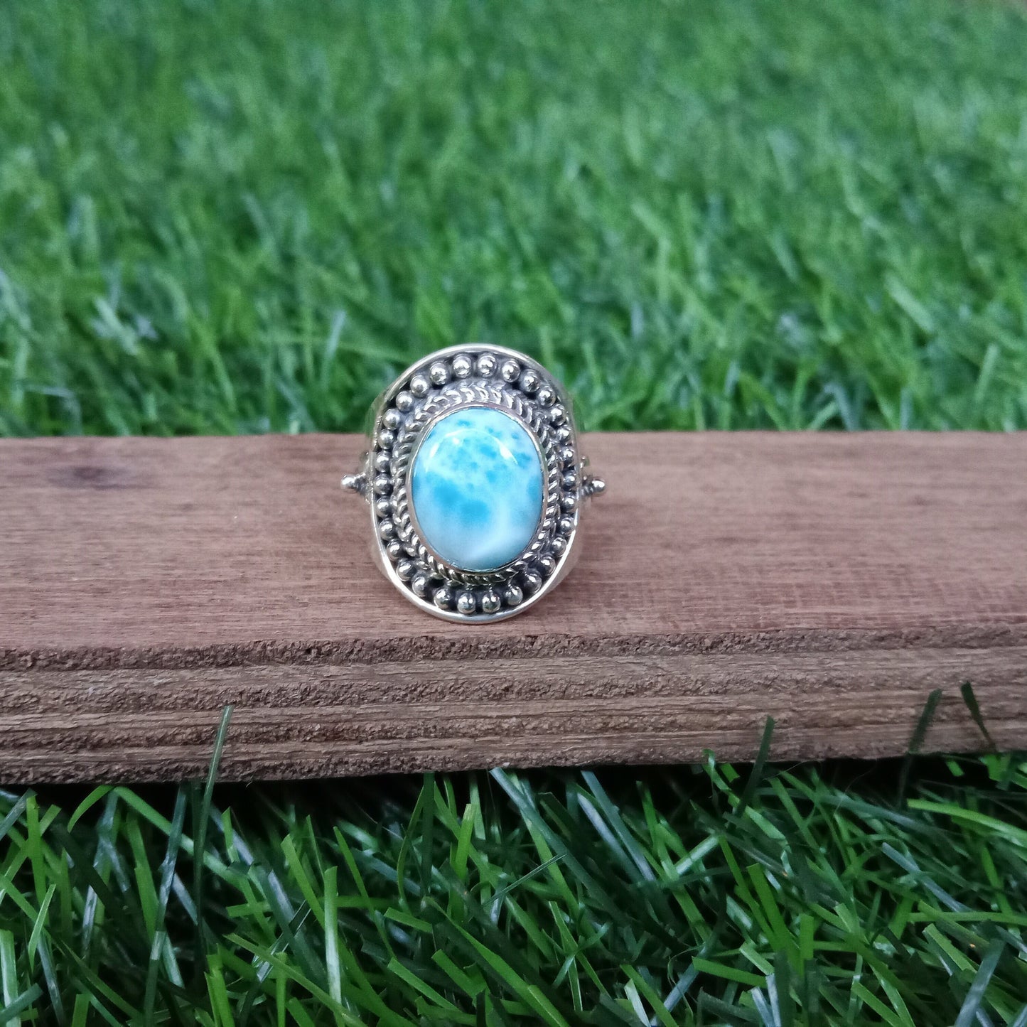 Natural Larimar Boho Ring, 925 Sterling Silver Ring, Larimar Gemstone Silver ring , Minimalist ring, blue stone ring, Gift for Women
