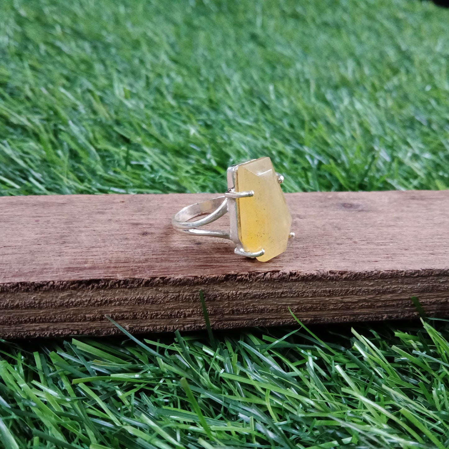 Boho Statement Ring - Yellow Jade Sterling Silver Ring - Hand Crafted Bohemian Ring-Bohemian Ring - Yellow Jade - Rings -Gift for women