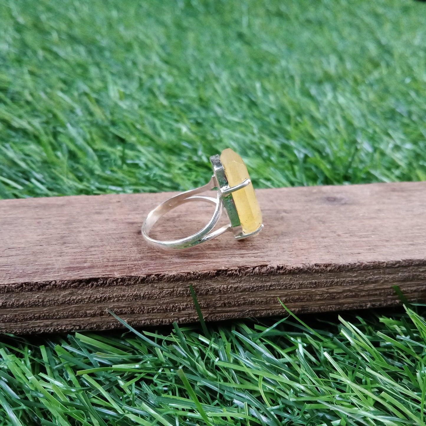 Boho Statement Ring - Yellow Jade Sterling Silver Ring - Hand Crafted Bohemian Ring-Bohemian Ring - Yellow Jade - Rings -Gift for women
