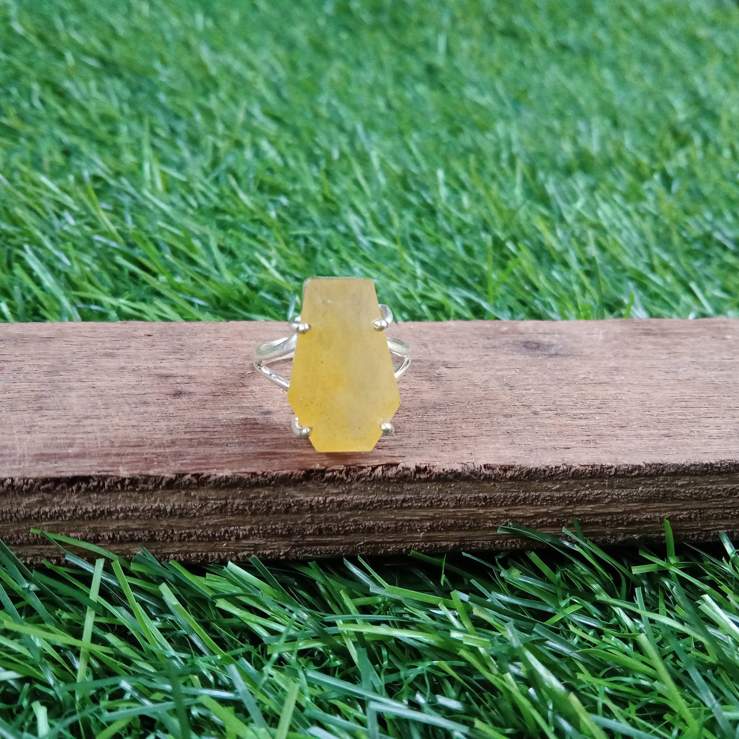 Boho Statement Ring - Yellow Jade Sterling Silver Ring - Hand Crafted Bohemian Ring-Bohemian Ring - Yellow Jade - Rings -Gift for women