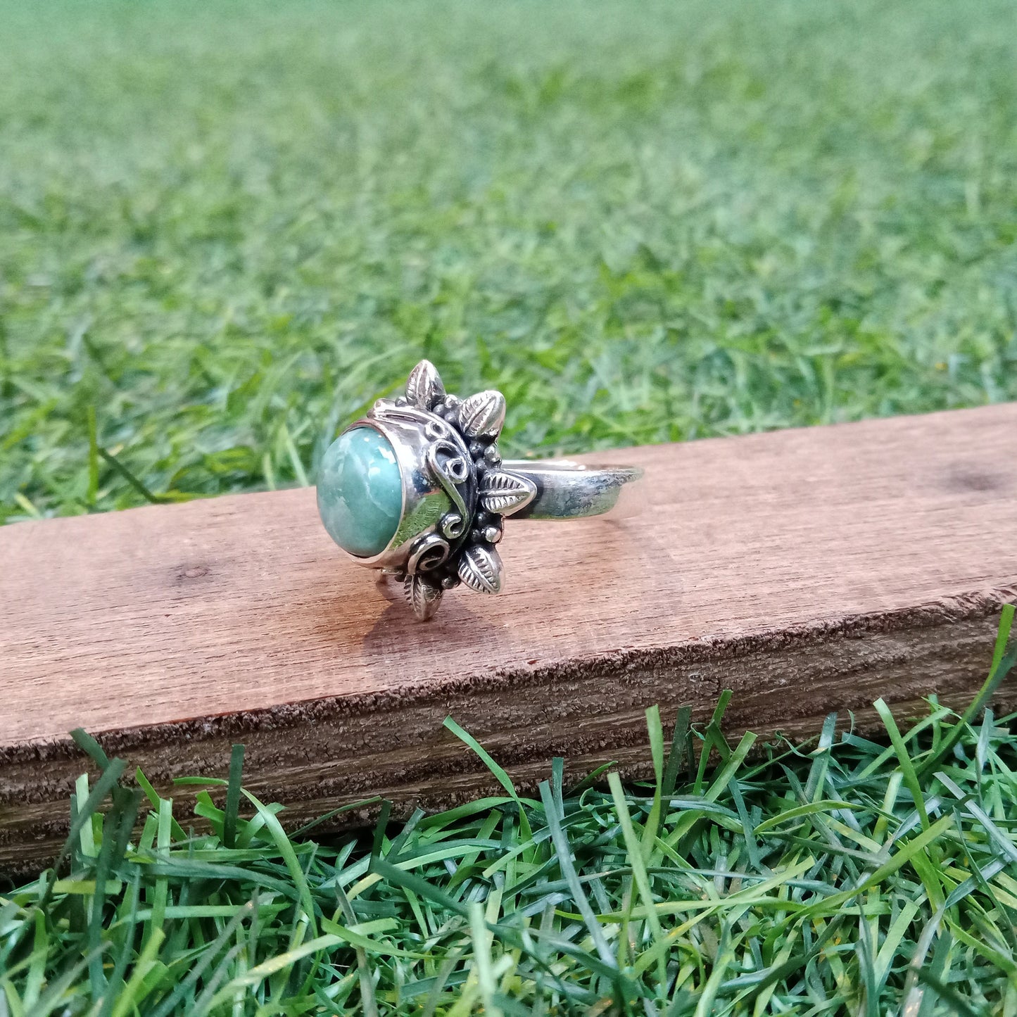 Natural Larimar Boho Ring, 925 Sterling Silver Ring, Larimar Gemstone Silver ring , Minimalist ring, blue stone ring, Gift for Women