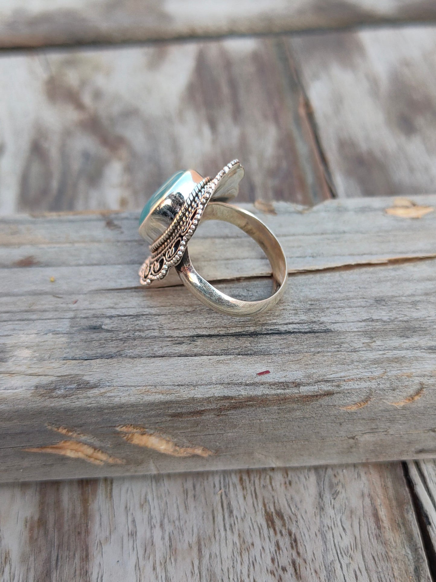 Boho Statement Ring - Aqua Blue Calci Sterling Silver Ring - Hand Crafted Bohemian Ring-Bohemian Ring - Aqua Blue Calci Rings -Gift for
