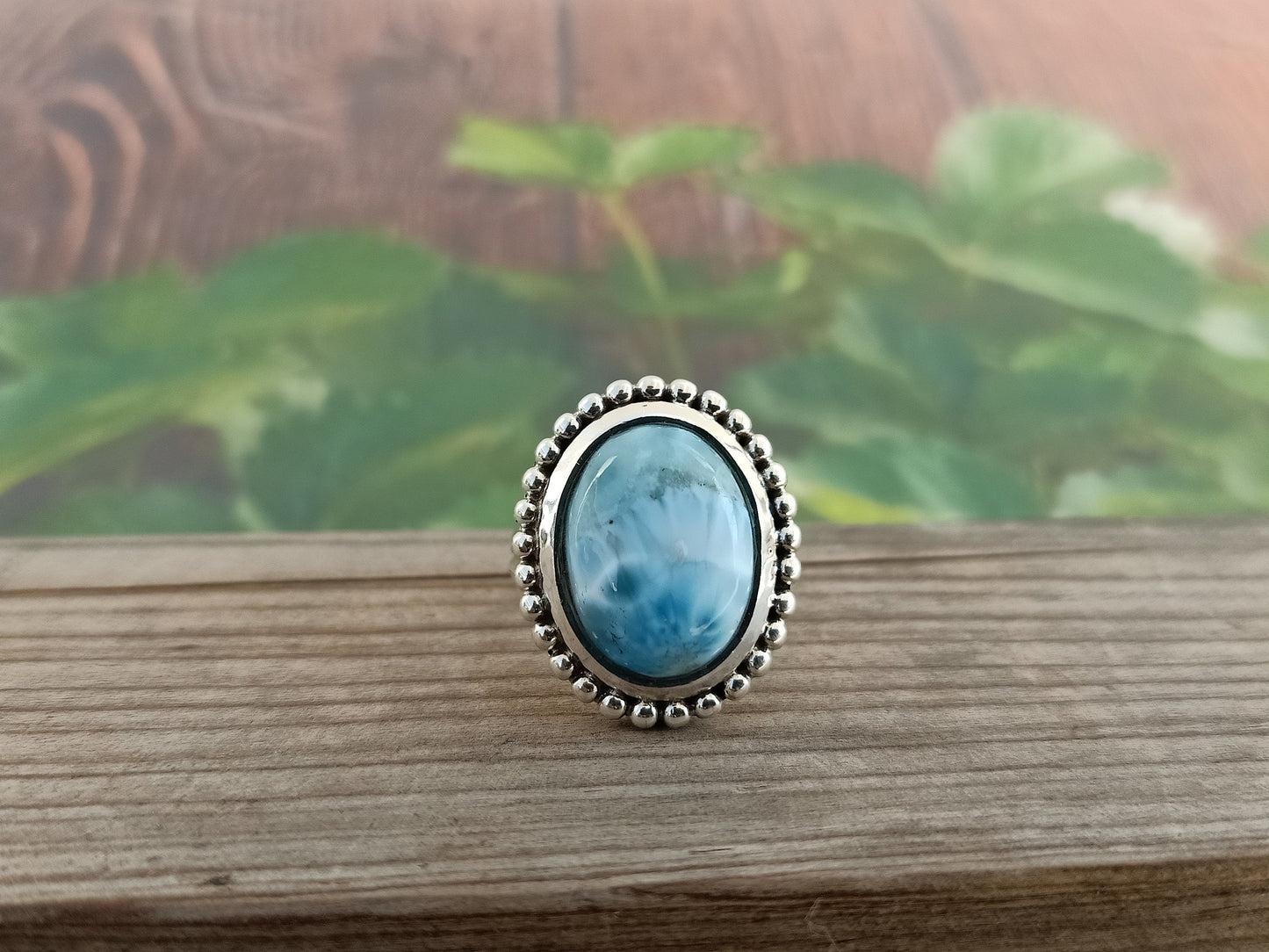 Natural Larimar top quality Stone ring - Cabochon ring - 925 sterling silver ring - Big pear shapering - wedding Rings - silver rings- gifts