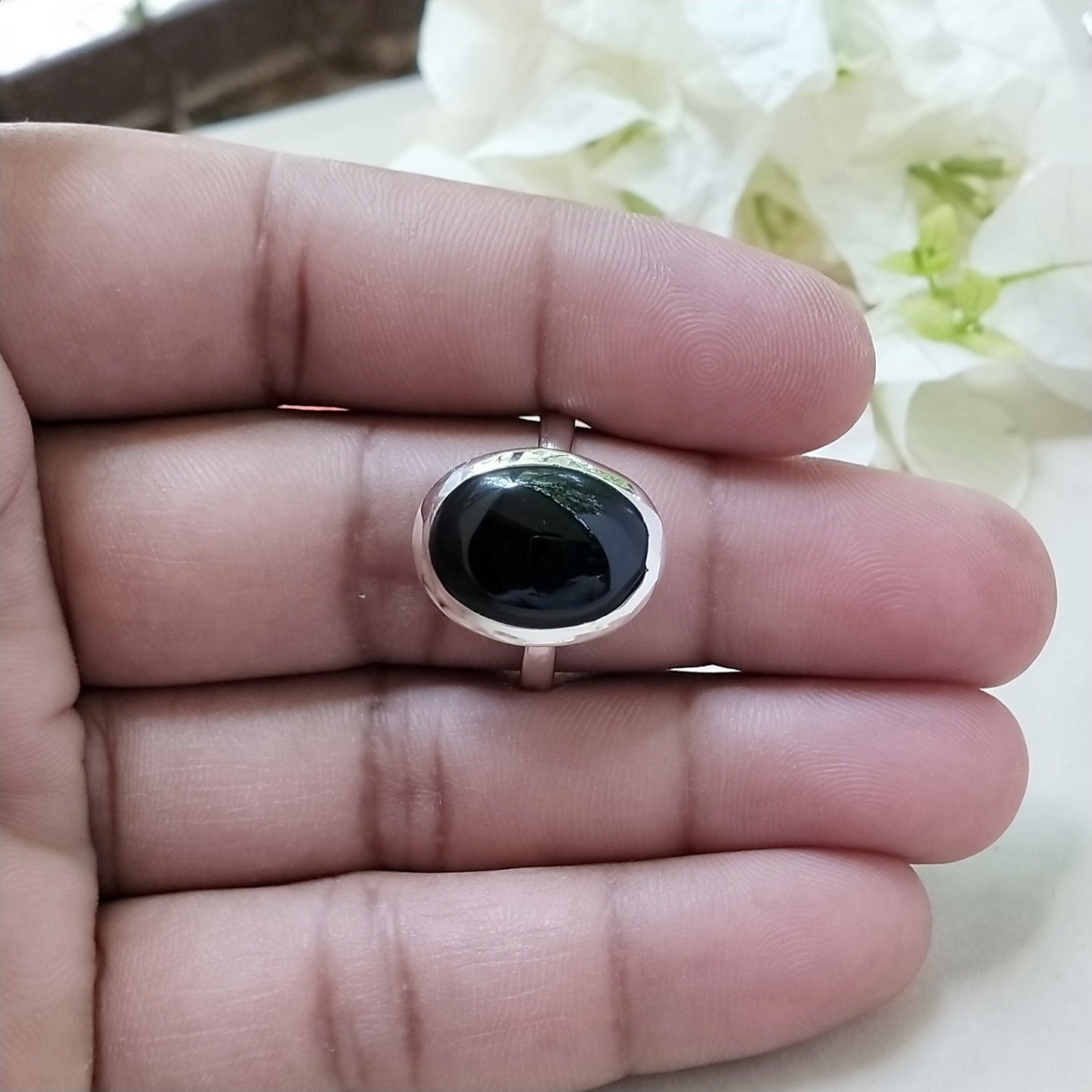 Boho Statement Ring - Black Onyx Stone Sterling Silver Ring- Hand Crafted Bohemian Ring -Bohemian Ring -Black Onyx Ring -Rings- Gift for her