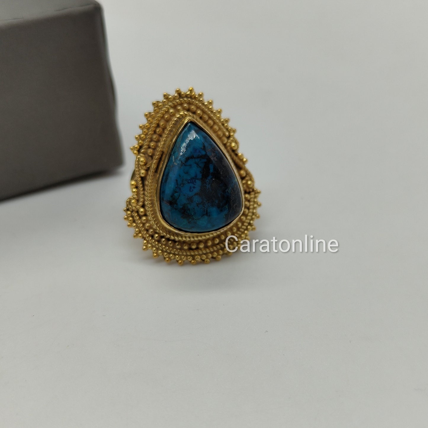 Boho Statement Ring - Crysocola vergoldeter Ring - Sterling Silber Ring - Handgemachter Boho Ring - Boho Ring - Crysocola - Geschenk