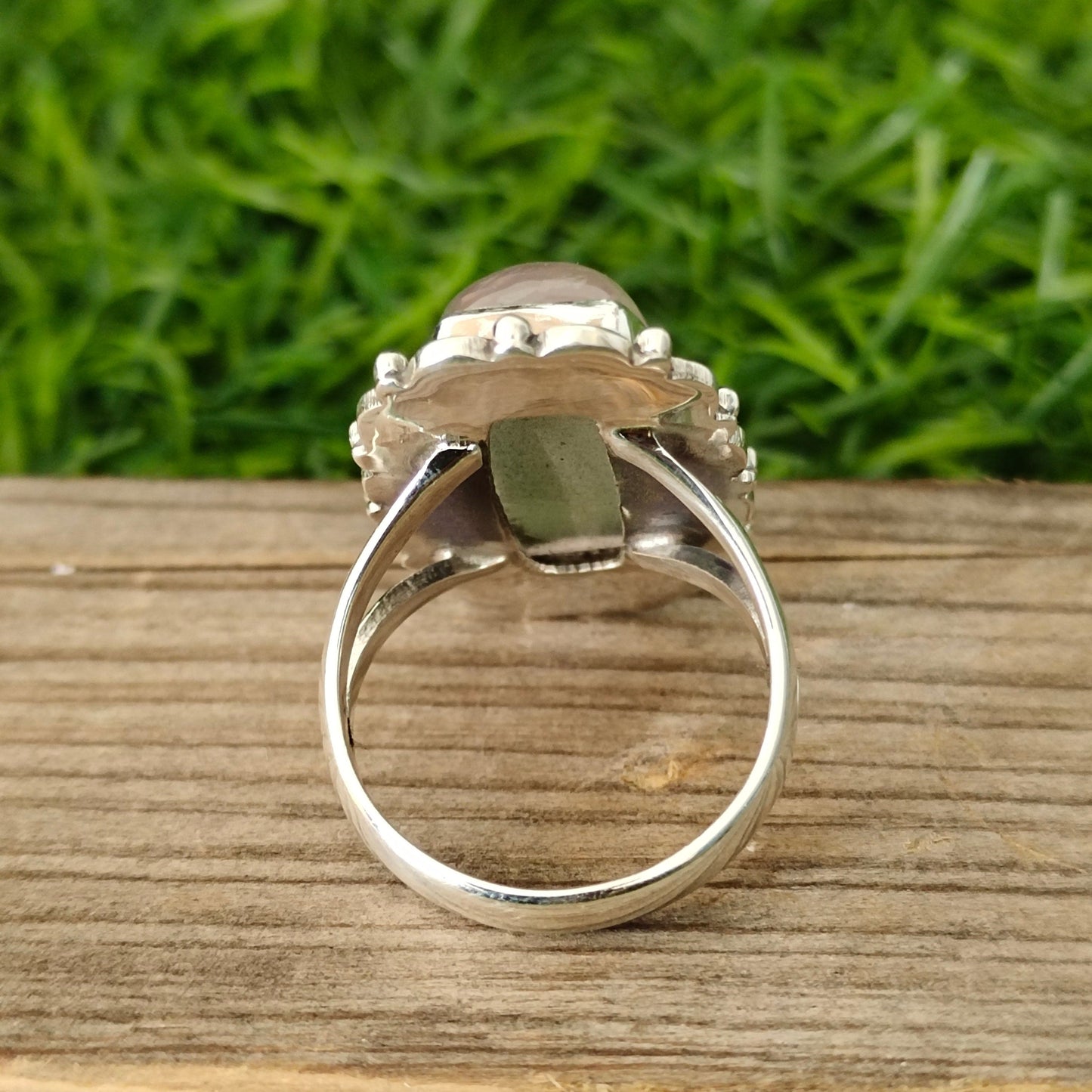 Rose Quartz Sterling Silver Ring - Hand Crafted Bohemian Ring-Bohemian Ring- Rose Quartz - Rings , pink stone ring -Gift for , rings , love