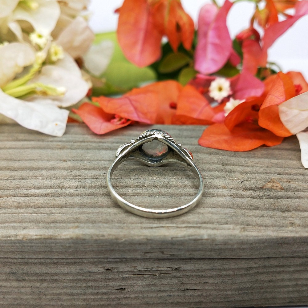 Boho Ring - Rainbow Moonstone Sterling Silver Ring - Hand Crafted Bohemian Ring-Bohemian Ring - Rainbow Moonstone - Rings -Gift for her